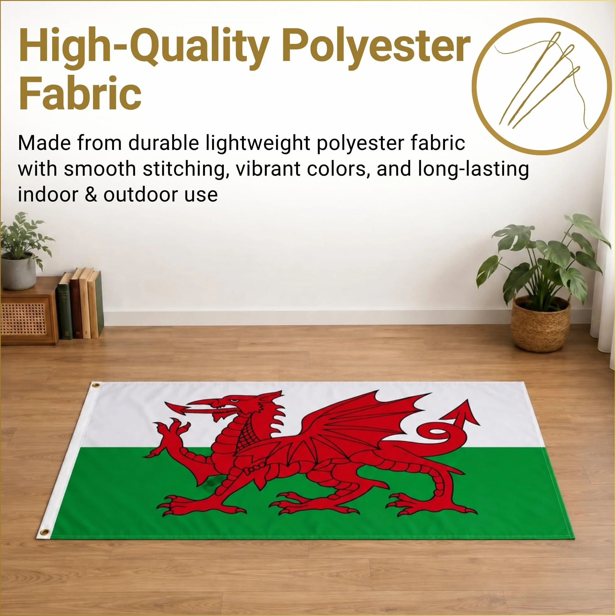 SHATCHI Grande bandera de Gales dragón galés Cymru 3x2 pies poliéster ojales latón