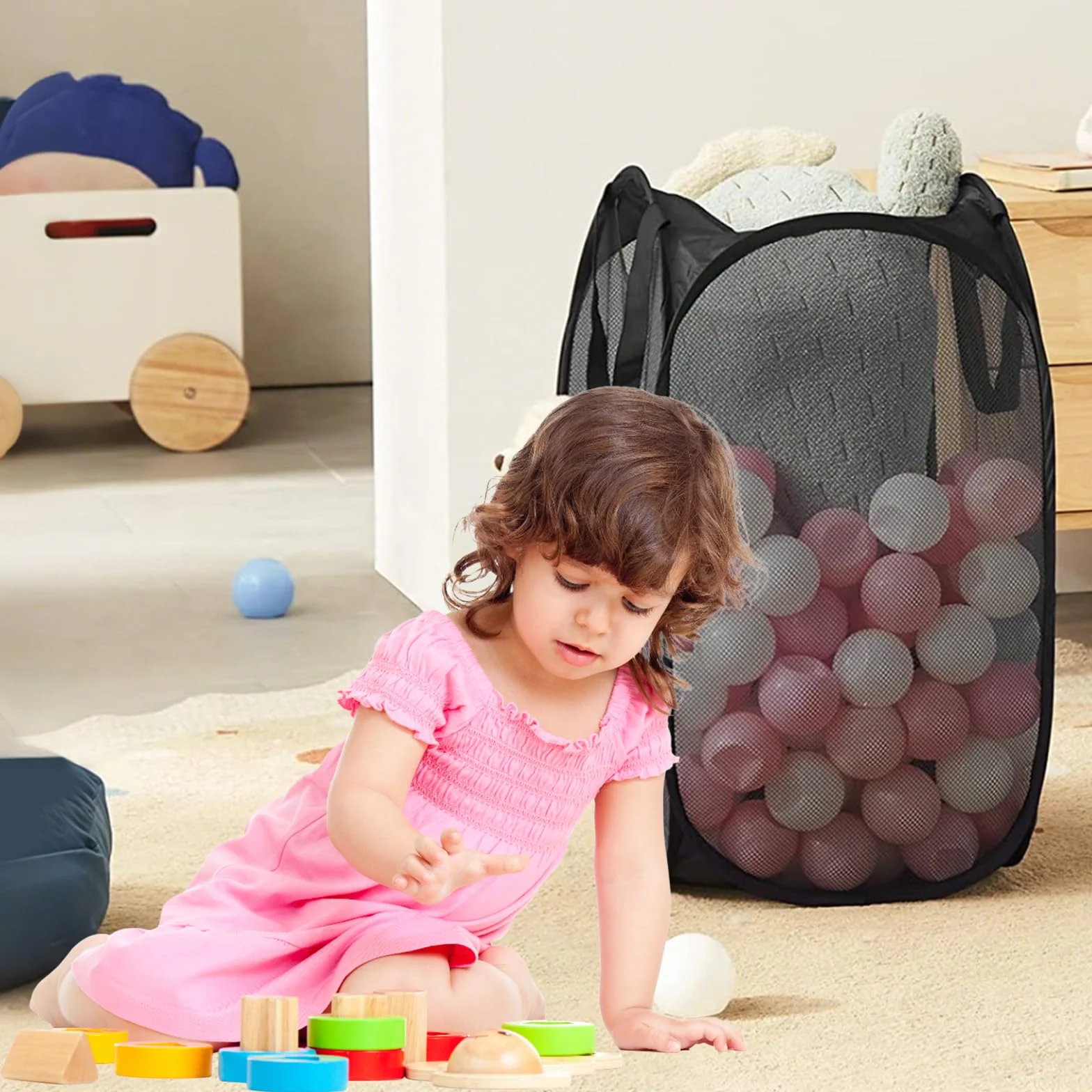 3 piezas Cesto Plegable de Malla Plegable, Cesta Ropa Plegables con Asas, Cestos para Lavanderia Plegables, Cesta Portátil de Malla, Pop-Up Mall Barreño para Baño, Camping y Viajar