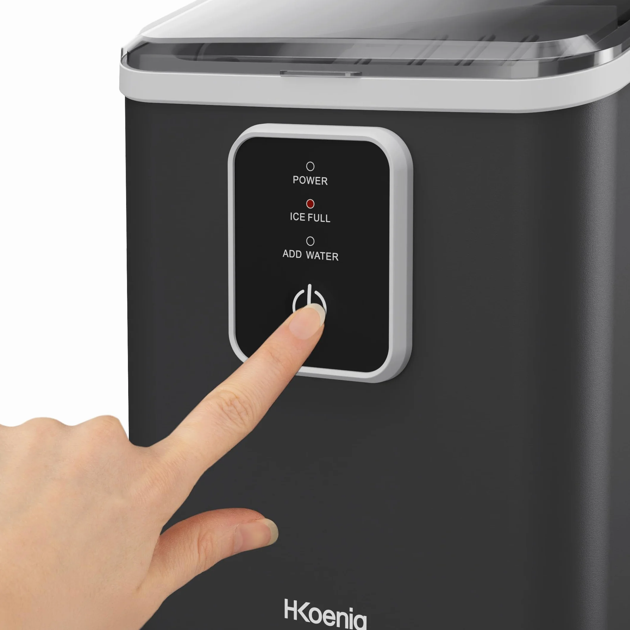 H.Koenig Máquina de hielo KUB12, 12 kg de cubitos de hielo en 24 horas, Compacto, Silencioso 1 L, Cubitos listos en 6-8 minutos, Paleta incluida