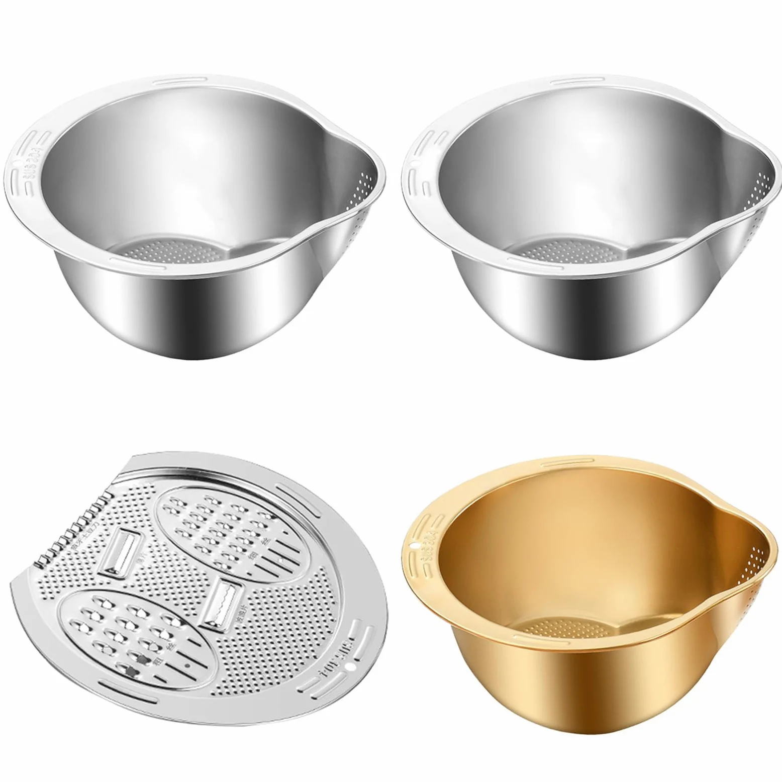 Modern Homes Kitchen Tool - Lavadora de arroz, colador de acero con rallador para drenar agua, cortar y rebanar, triturar arroz