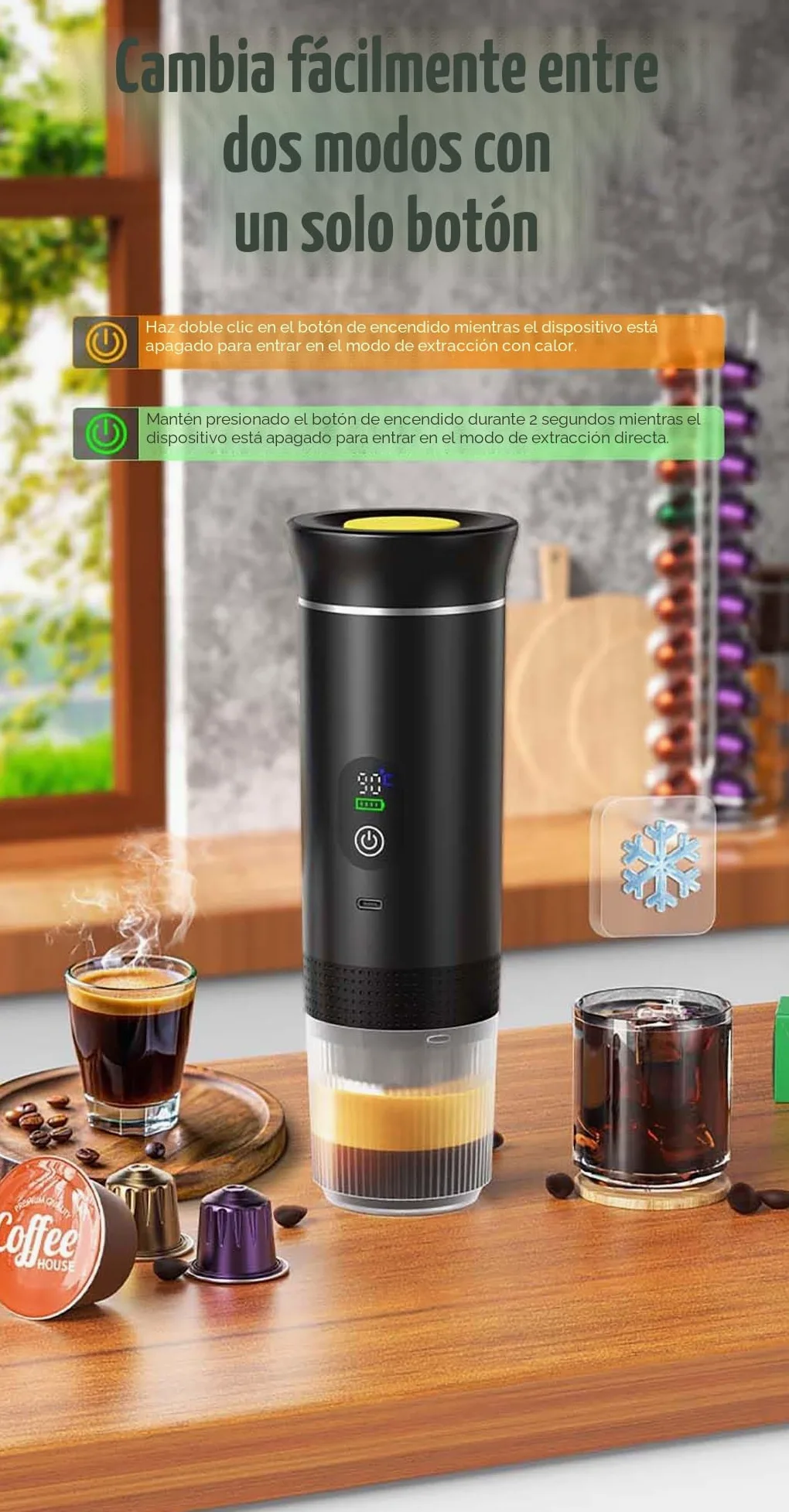 VHV - Cafetera portátil 3 en 1, recargable portátil de viaje, 12 V espresso Machine a Cafe para cápsula, café molido, para camping, viajes, oficina, coche, casa (negro)