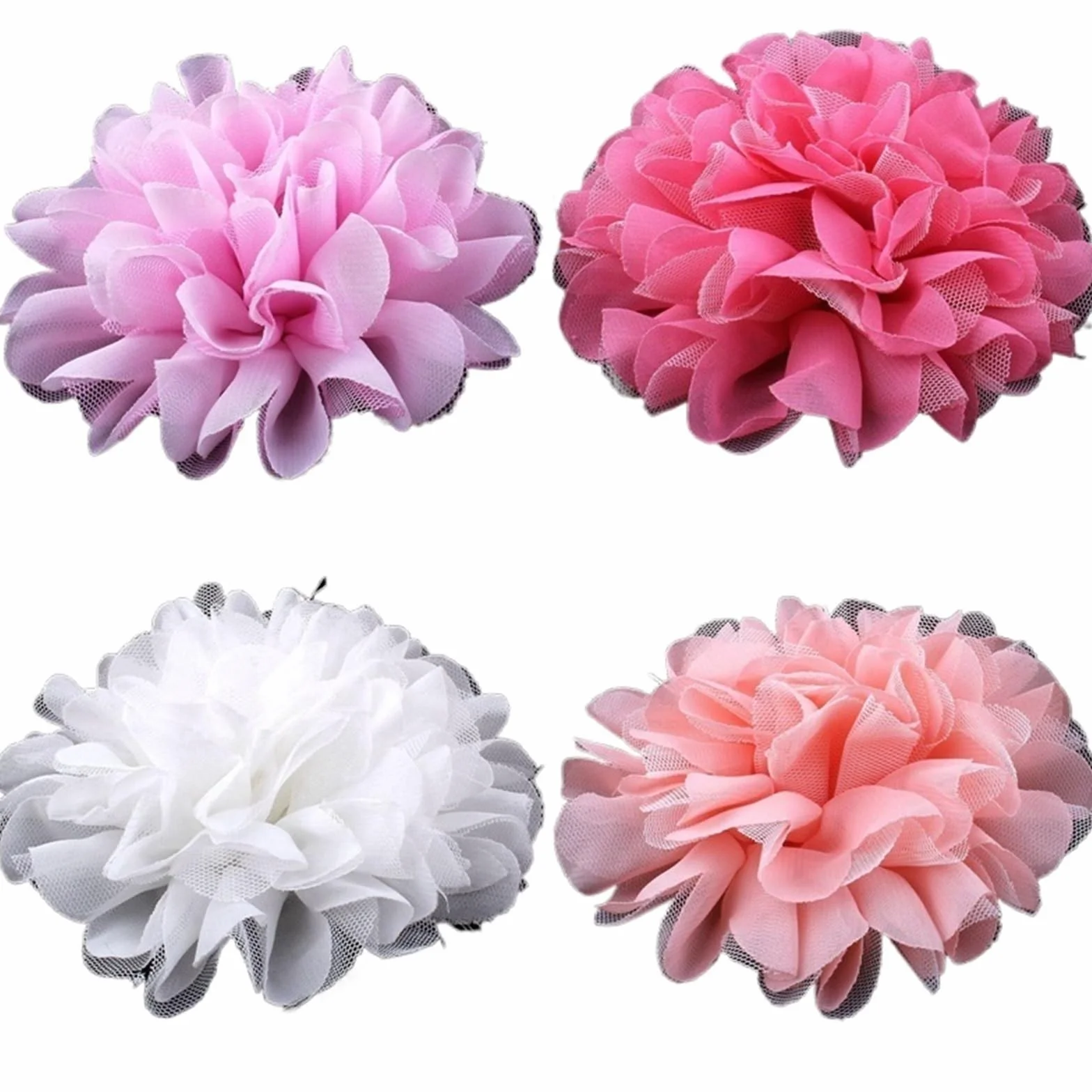 Parches Para Ropa Flor de tela tul malla grande elegante 12CM for gasa con parte posterior plana Color Pastel dulce for diademas(50Pcs)