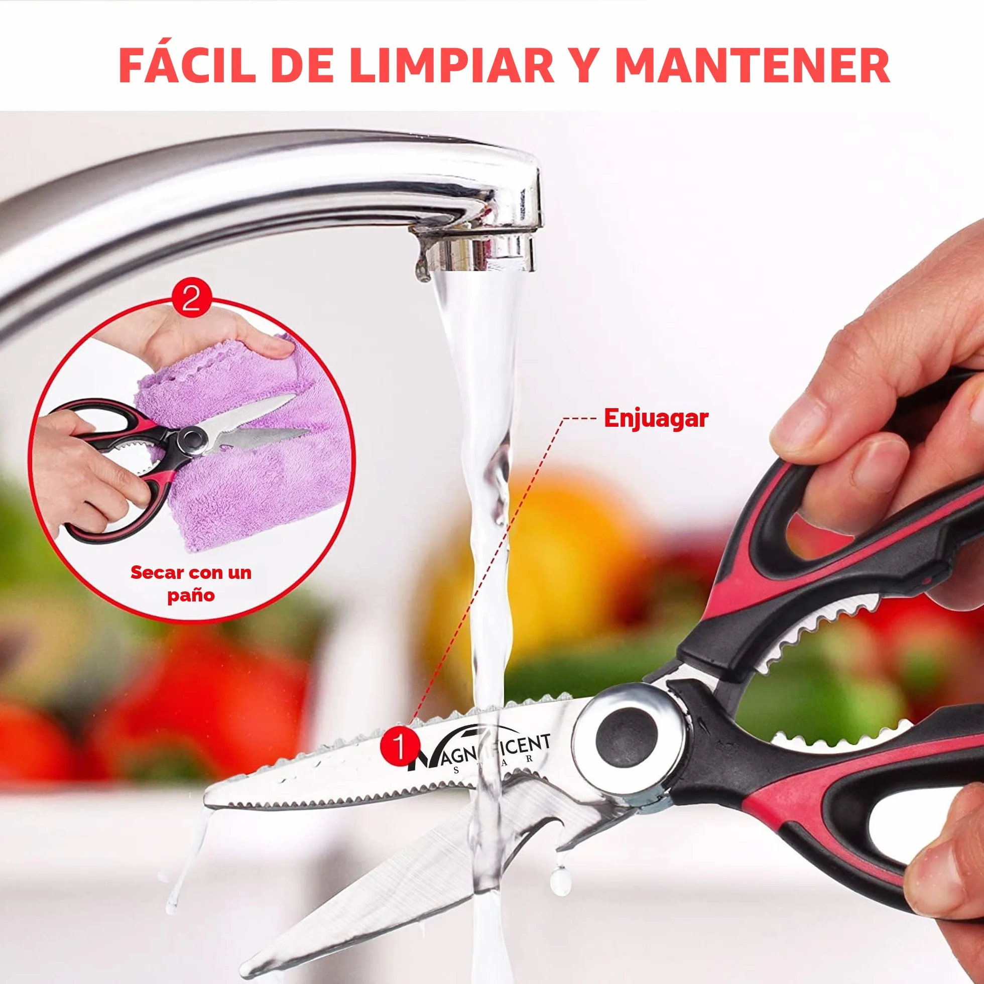 Magníficas tijeras de cocina, tijeras resistentes para uso en cocina con cubierta de seguridad y agarre suave y tijeras de utilidad multifuncionales, tijeras para cortar carne, aves de corral, hierbas