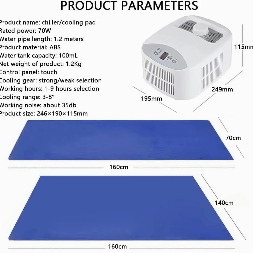 Almohadilla de colchón con enfriamiento por Agua y Sistema de enfriamiento | Colchón refrigerante de semiconductores de 70W, enfría de 3-8℃, temporizador de 1-9H(160*70cm)