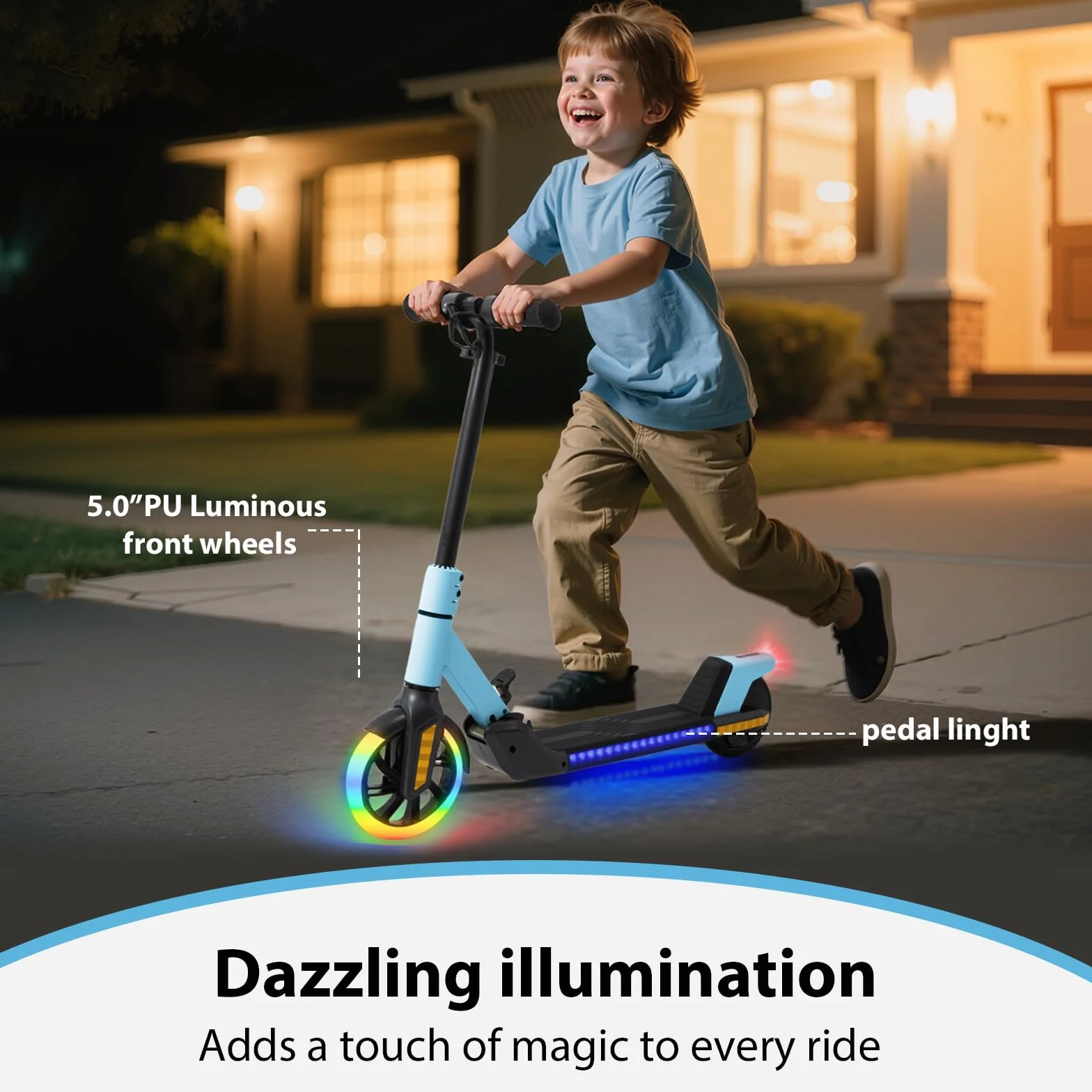 Patinete eléctrico Plegable para niños 6-14 años 16 km/h 8 km alcance rueda 7 pulgadas autoiluminación