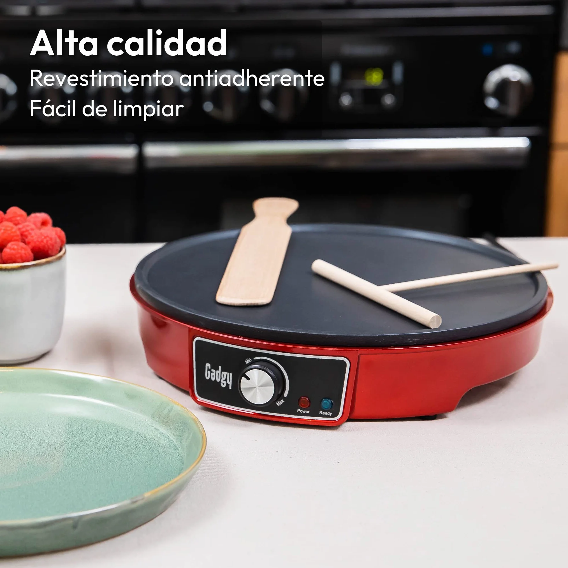 Gadgy® Crepera Crêpes Maker 1000W – Plancha Antiadherente de 30 cm con Temperatura Ajustable – Incluye Esparcidor y Espátula – Ideal para Crêpes, Panqueques, Tortitas, Wraps y Bacón