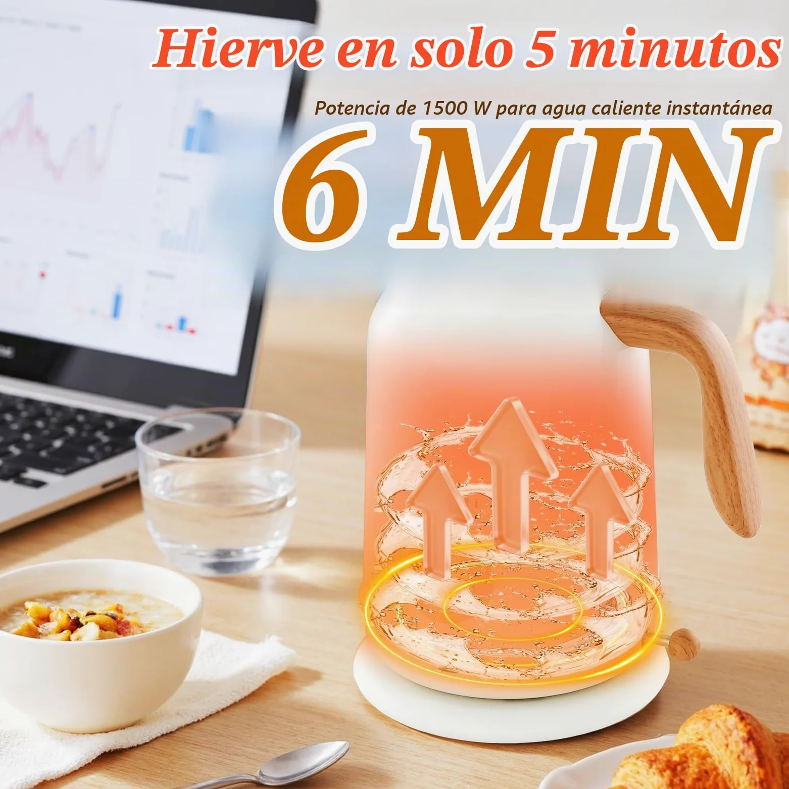 DmofwHi Hervidor agua Electrico en Acero Inoxidable 1,7 litros, Tetera Electrica Retro con Indicador de Temperatura y Termómetro, Perfecto para la Familia a la hora del Café y el Té, Blanco