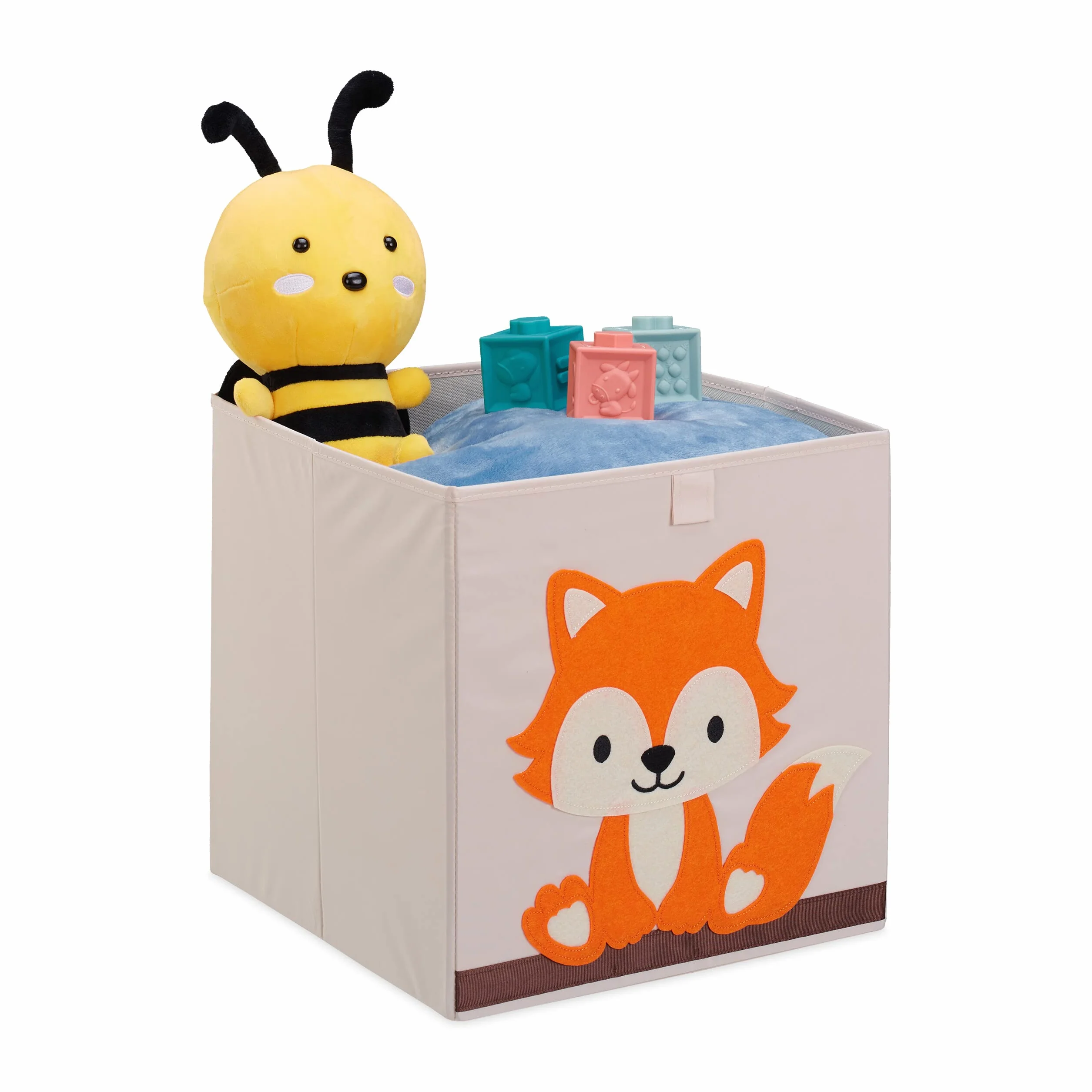 Relaxdays Caja Infantil Almacenaje Juguetes Zorro, Cesta Tela, 33x33x33cm, Beige/Naranja