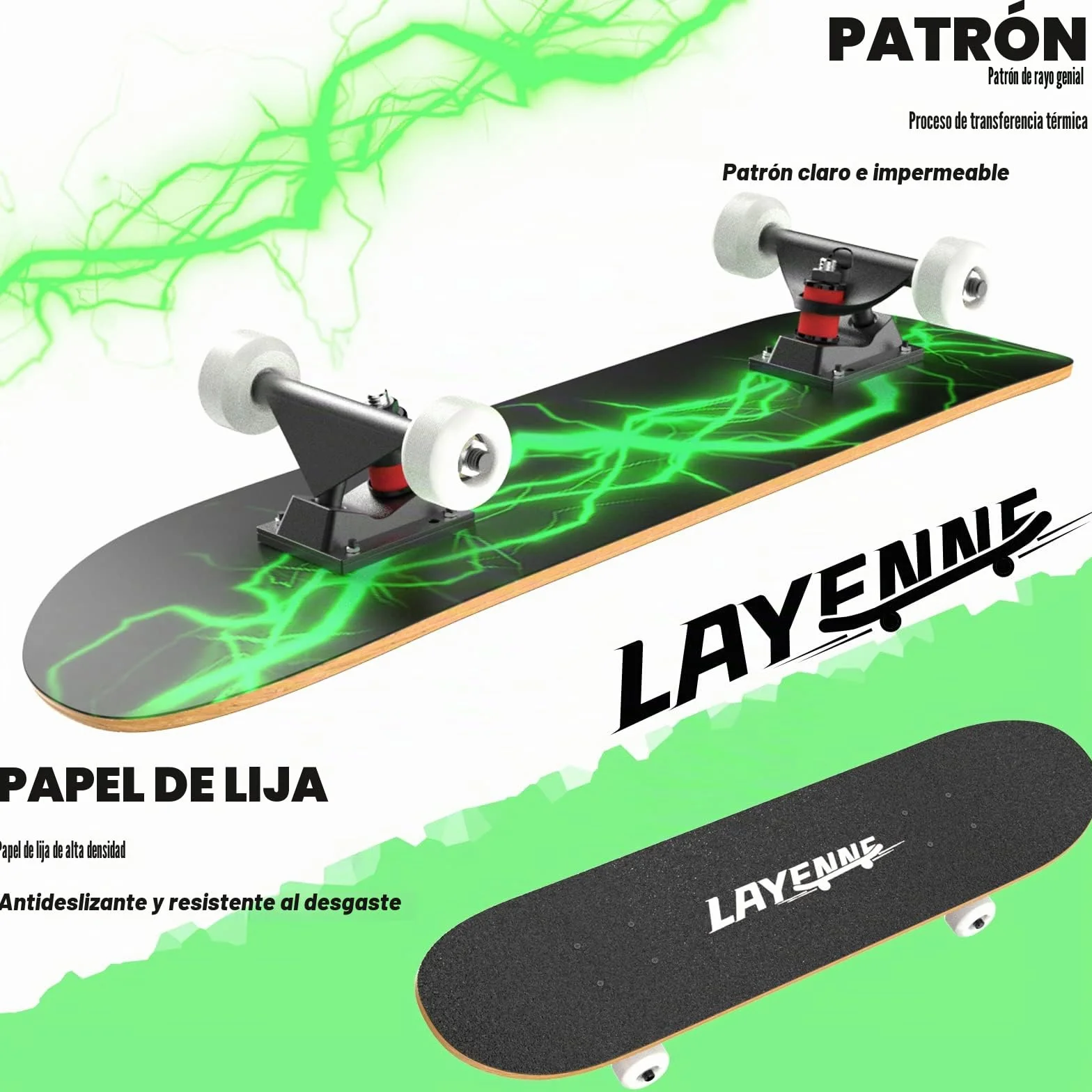 LAYENNE Skateboard 31x8 Pulgadas 7 Capas Arce ABEC-11