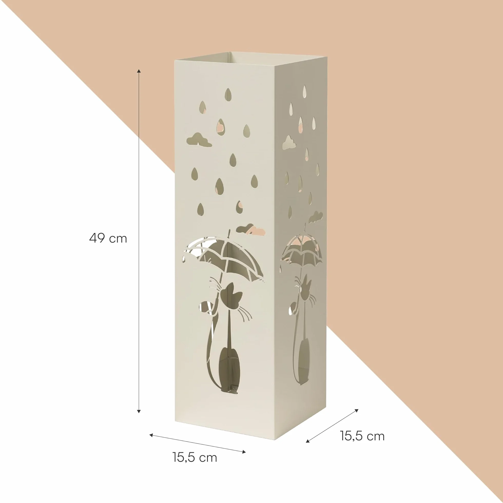 Baroni Home Paragüero Moderno Gato Tallado Lluvia 15,5x15x49 cm Blanco