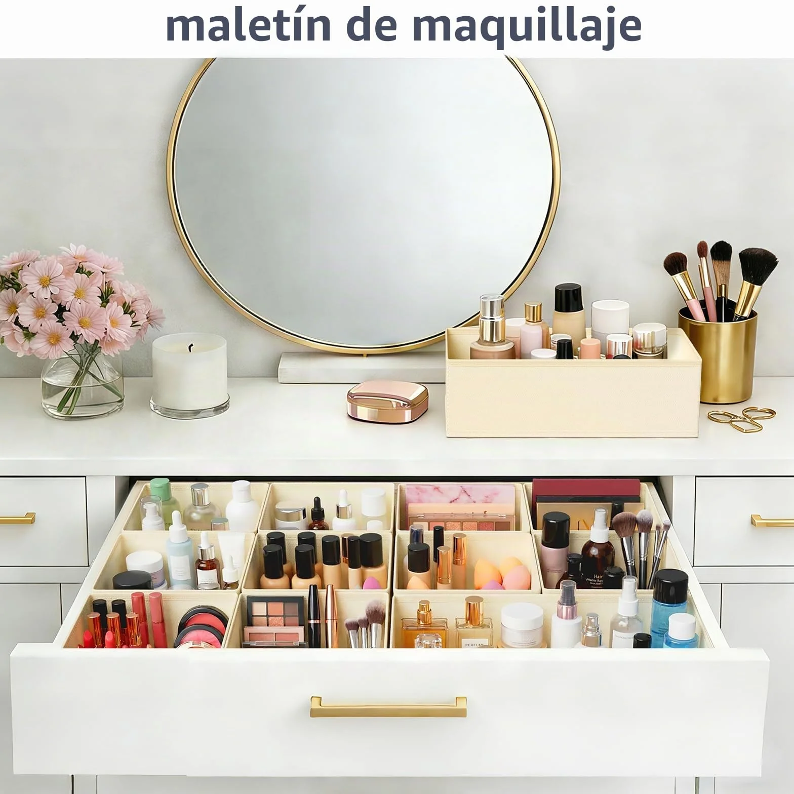 Organizador de Cajones DIMJ - 21 Cajas Plegables de Tela No Tejida para Almacenaje, Beige