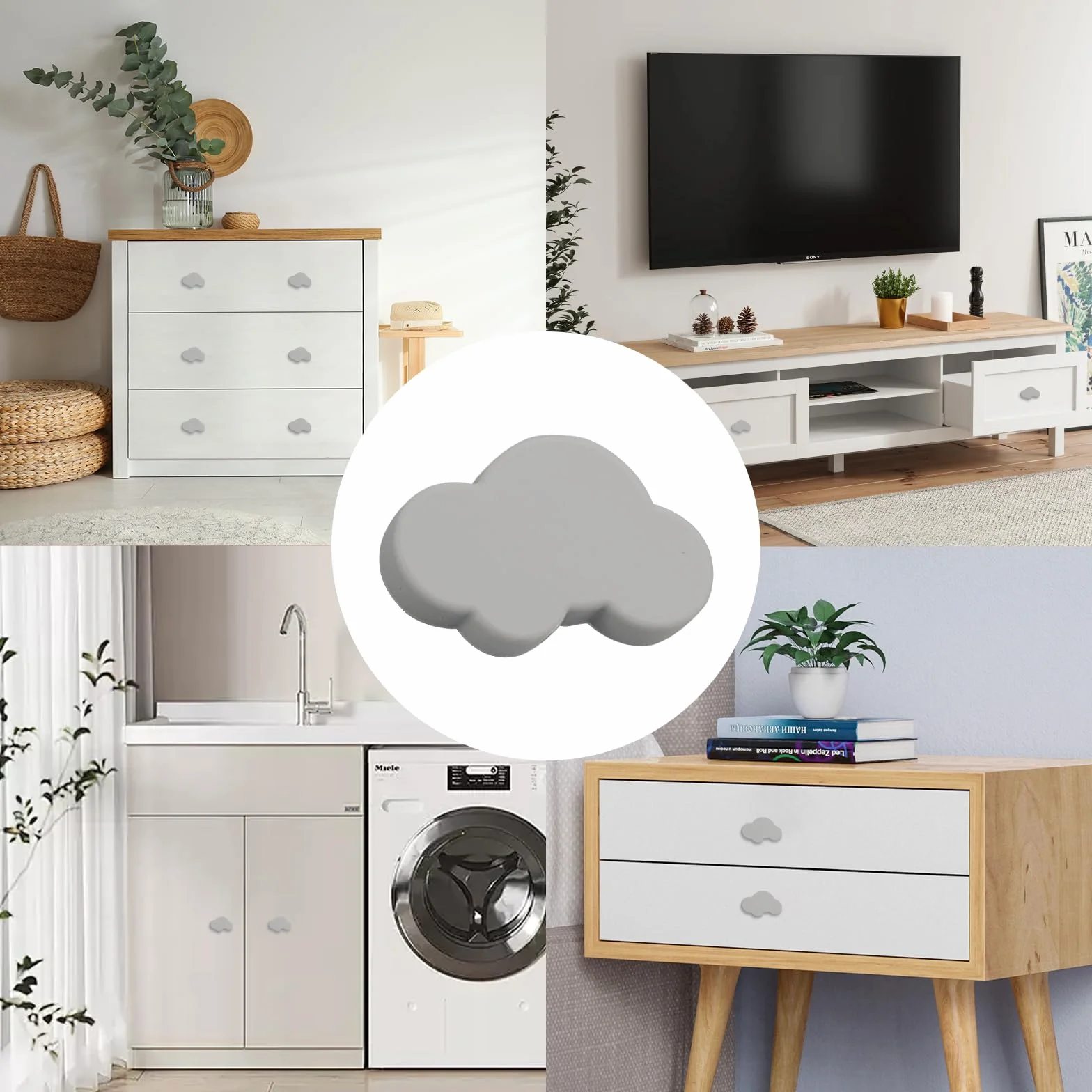6 Pomos de Cajón con Forma de Nube para Muebles, Pomos de Goma con Forma de Dibujos Animados para Niñas Niños, para Tiradores de Armario, Cajones, Armarios de Habitación Infantil