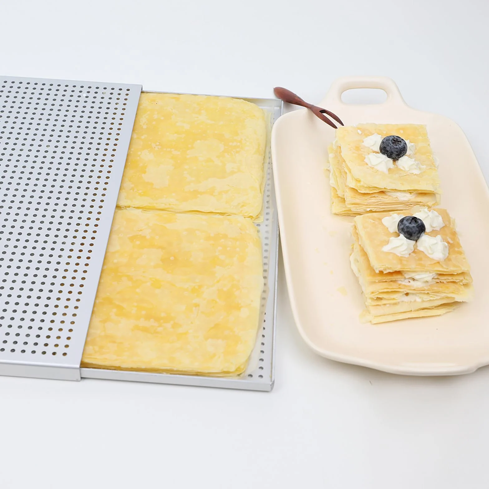 De 2 bandejas para hornear perforadas antiadherentes para hojaldres y carne, bandeja para horno de postre, bandeja para hornear Mille Feuille, bandeja para hojaldres