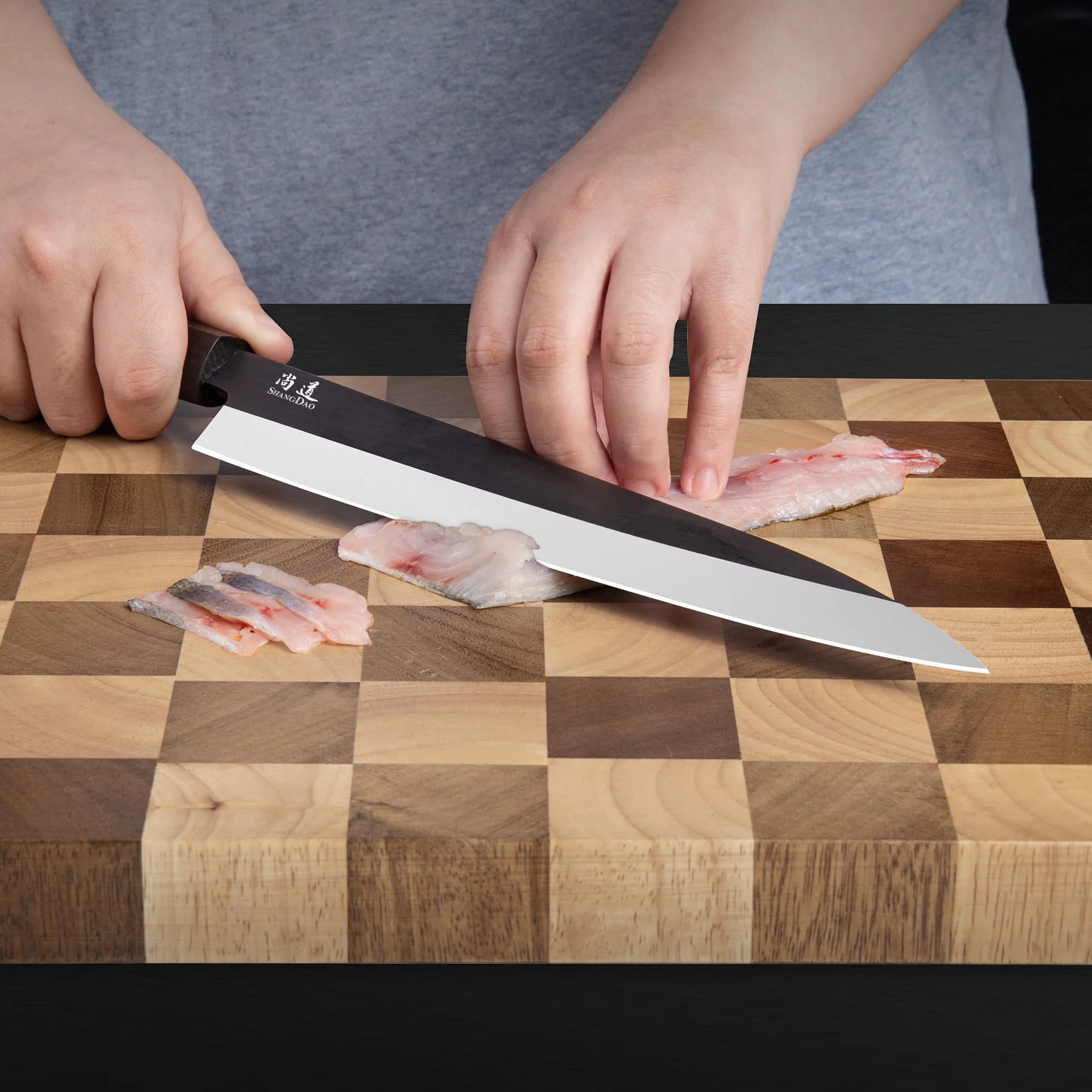 SHANGDAO Cuchillo Sashimi de sushi de 25 cm – Cuchillo de corte de carne y cuchillo Yanagiba, fileteado y corte de pescado, acero alemán y mango de madera tradicional, caja de regalo