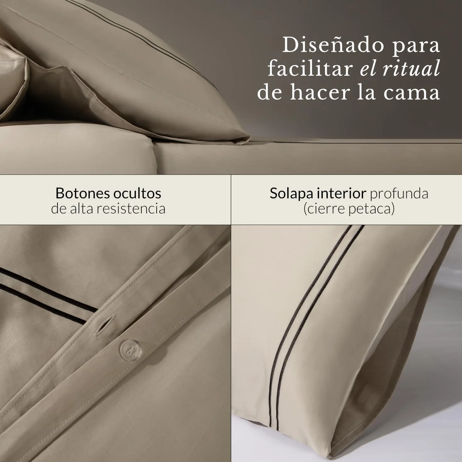 Dream – Pack 3 Piezas Funda Nordica Cama 150 (260x225 cm) y 2 Fundas Almohadas 50x80 – Stone – Satén 100% Algodón 300 Hilos, Tacto Sedoso y Adaptativo, Oeko-Tex®