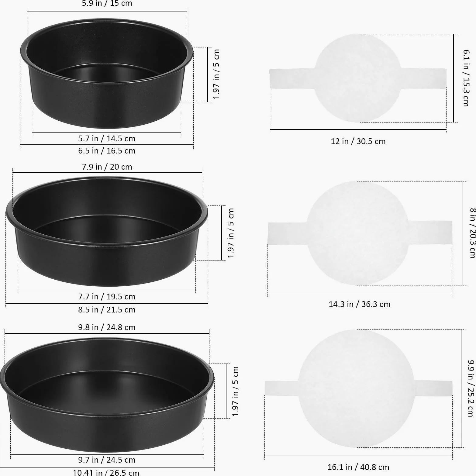 Zerodeko 3 Moldes Redondos para Hornear Pasteles de Acero al Carbono con Papel de Pergamino, Antiadherentes y Fáciles de Usar para Diversas Situaciones de Repostería