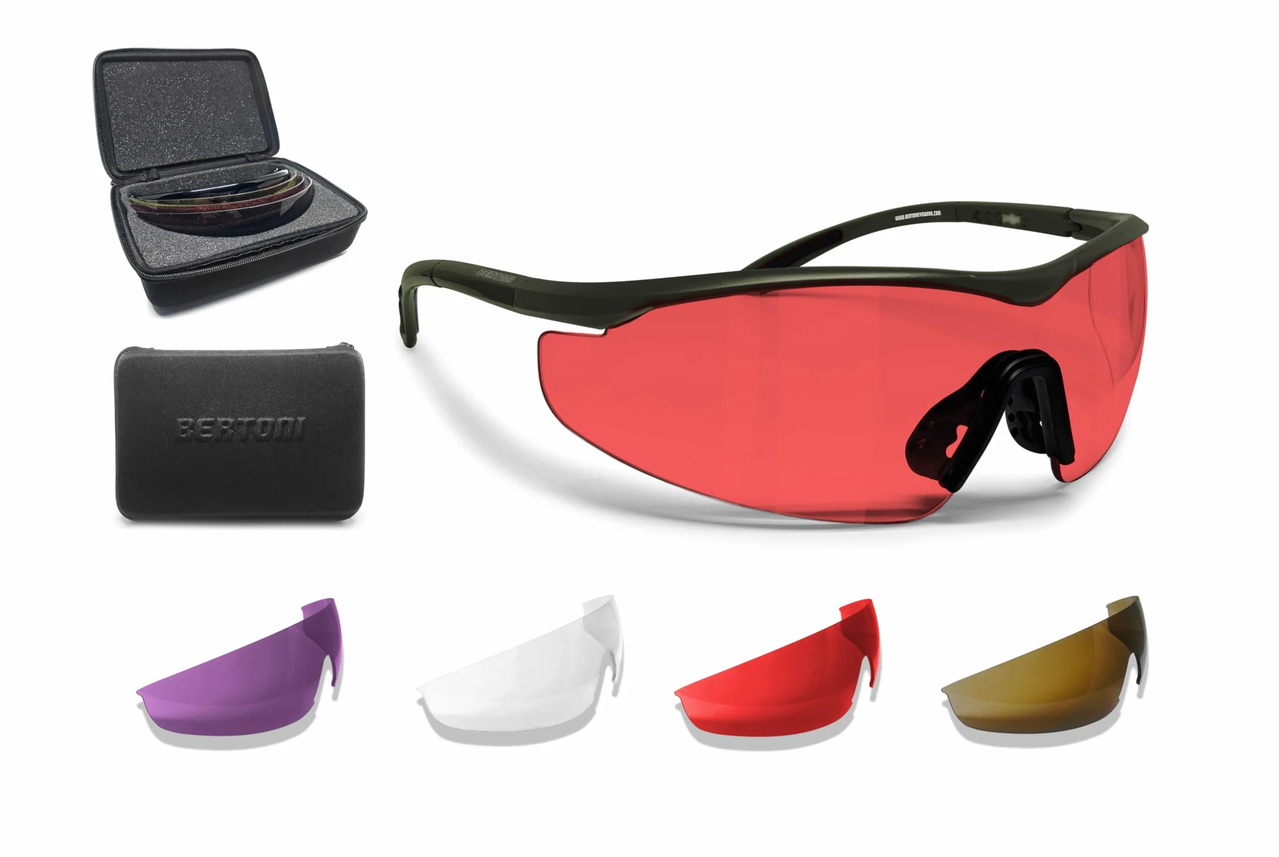 BERTONI Gafas de Tiro Protectoras Balistica Tacticas de Seguridad para Disparar con 4 Lentes Incluidas y Estuche – SH898
