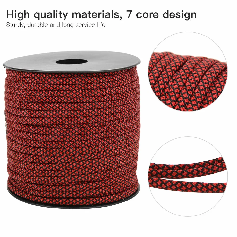 Rollo de 7 Core Paracord 50M 4mm Grueso para Camping Tejer Pulsera (Rojo)