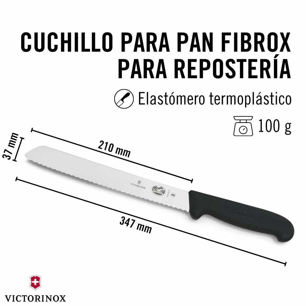 Victorinox Fibrox Cuchillo para pan con hoja dentada 21 cm acero inoxidable negro