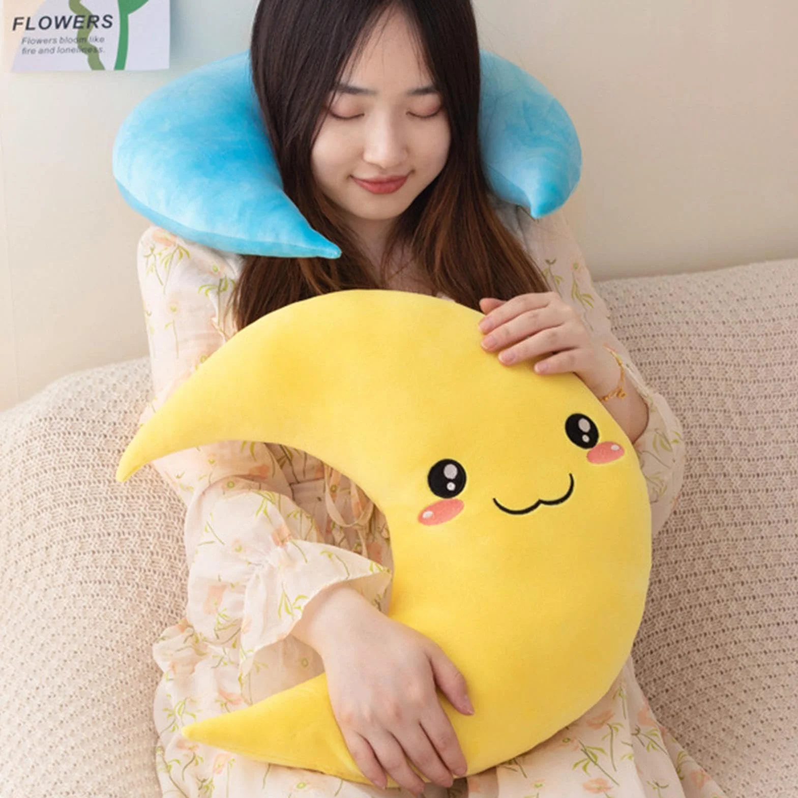 Cojín decorativo para habitación infantil de luna, 25 cm, almohada de peluche para bebé, cara sonriente bordada