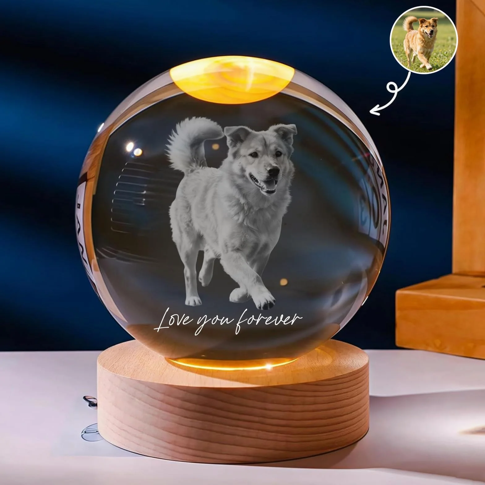 Bola de cristal personalizada grabada con foto para amantes, familiares, perros, gatos, cumpleaños, boda, graduación conmemorativa (redonda)