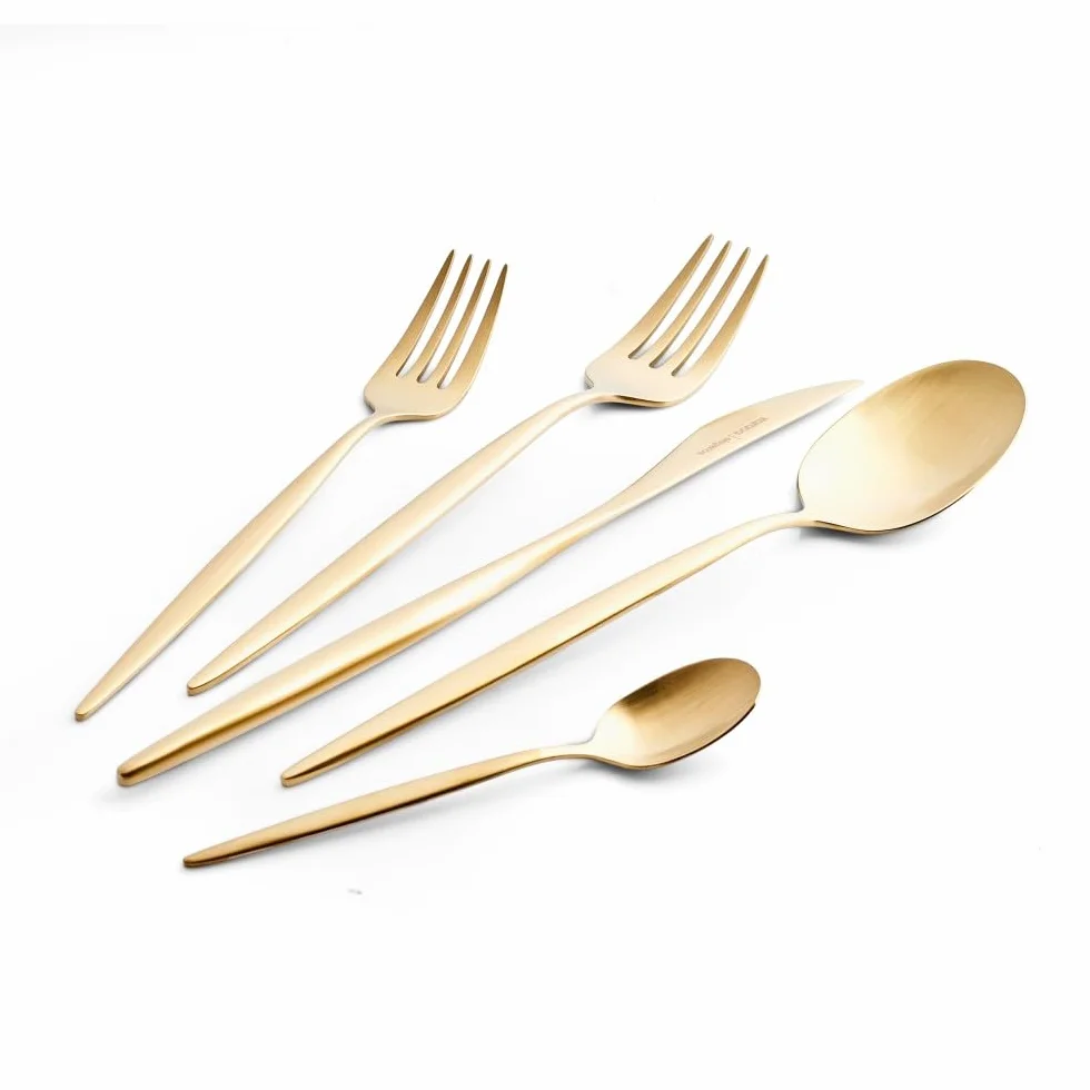 Karaca Lızbon Matte Gold - Cubertería para 6 personas, 30 piezas