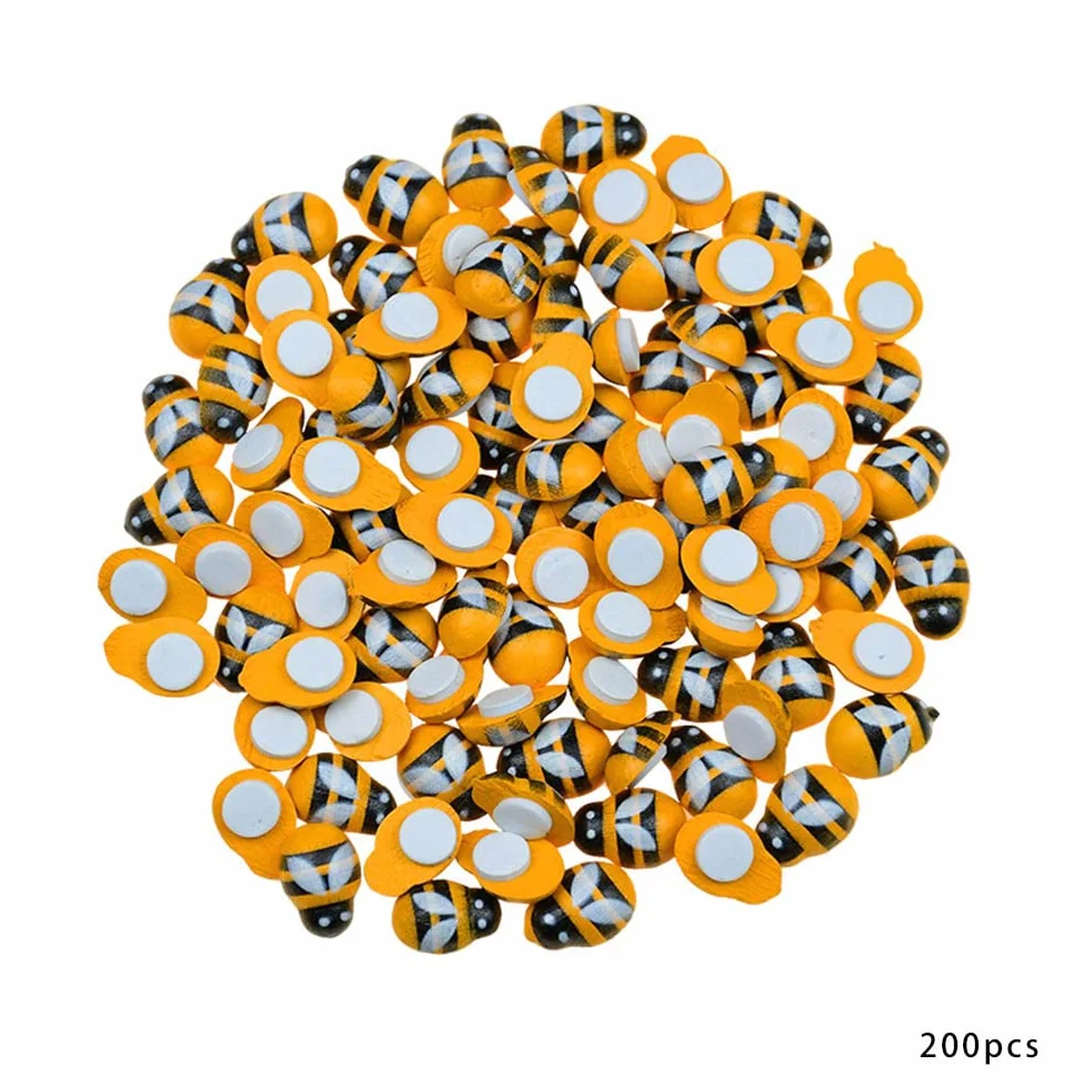 200 piezas de abejas pequeñas de madera, autoadhesivas, pintadas, parte trasera plana, bloque de abejorro, decoración de álbumes de recortes, decoración y manualidades