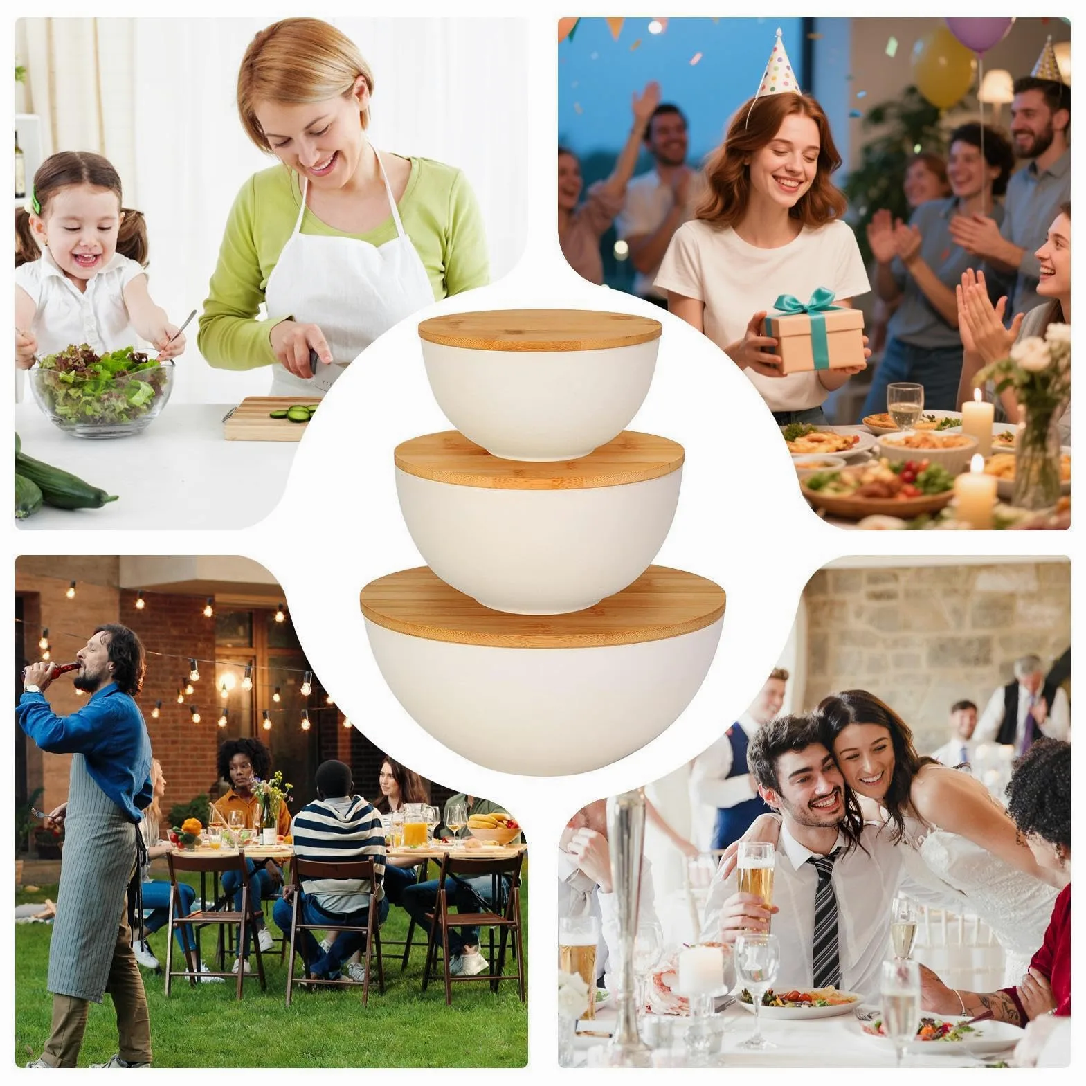 Boles Con Tapa Preparación Almacenamiento Servicio | Cuenco Para Servir Recipientes para Ensalada Fruta Comida Sopa de Verduras Cocina