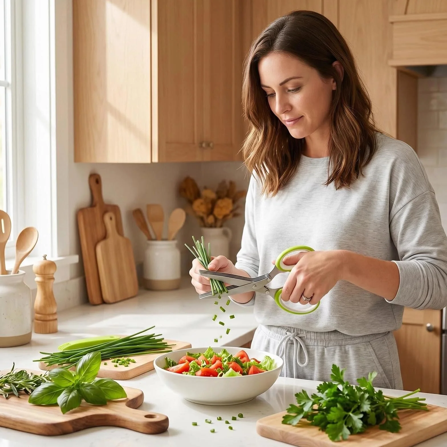 Tijeras Para Hierbas, Tijeras Cocina Acero, 5 Cuchillas De Acero Inoxidable, Con Tapa De Seguridad Y Cepillo De Limpieza, Para Cortar Hierbas, Hierbas, Pimientos, Perejil, Cebolla