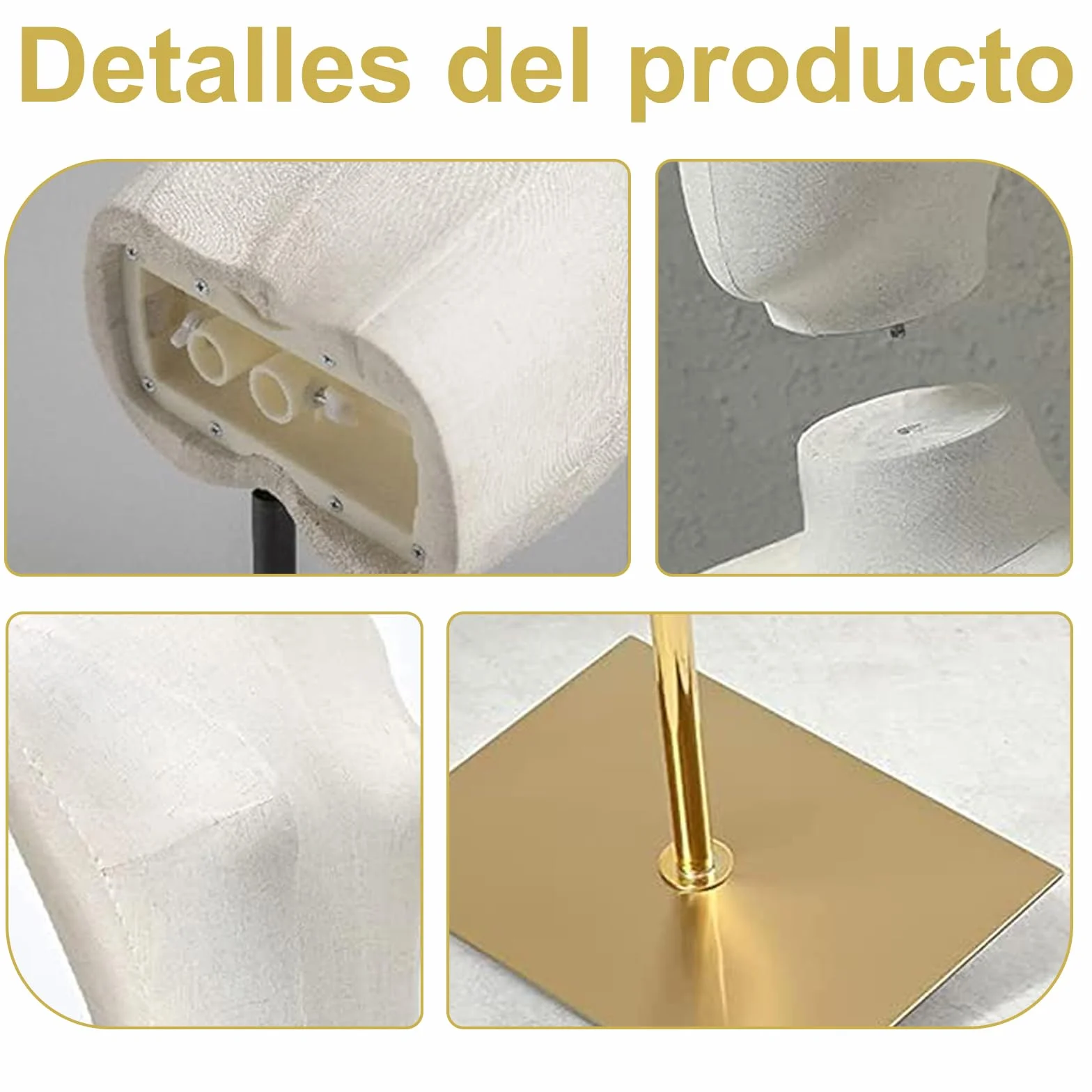 Maniquí Femenino con Forma de Torso de Vestido, Cuerpo de maniquí con Cabeza Desmontable, Manos de Madera y Soporte Dorado Ajustable de 55 a 80 Pulgadas de Altura, para exhibición de Joyas de Vestir