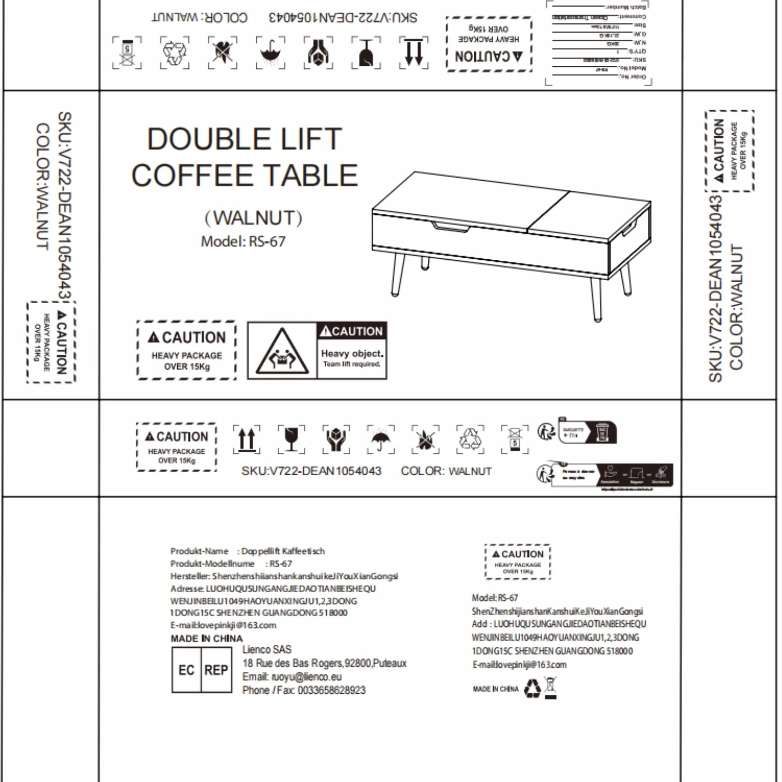 VOWNER Mesa de Centro, Mesa de Centro Regulable en Altura, Extraíble, Extensible, Compartimento de Almacenaje Oculto Independiente, Tablero Elevable Doble, Mesa de Sofá de Salón, Nogal Color