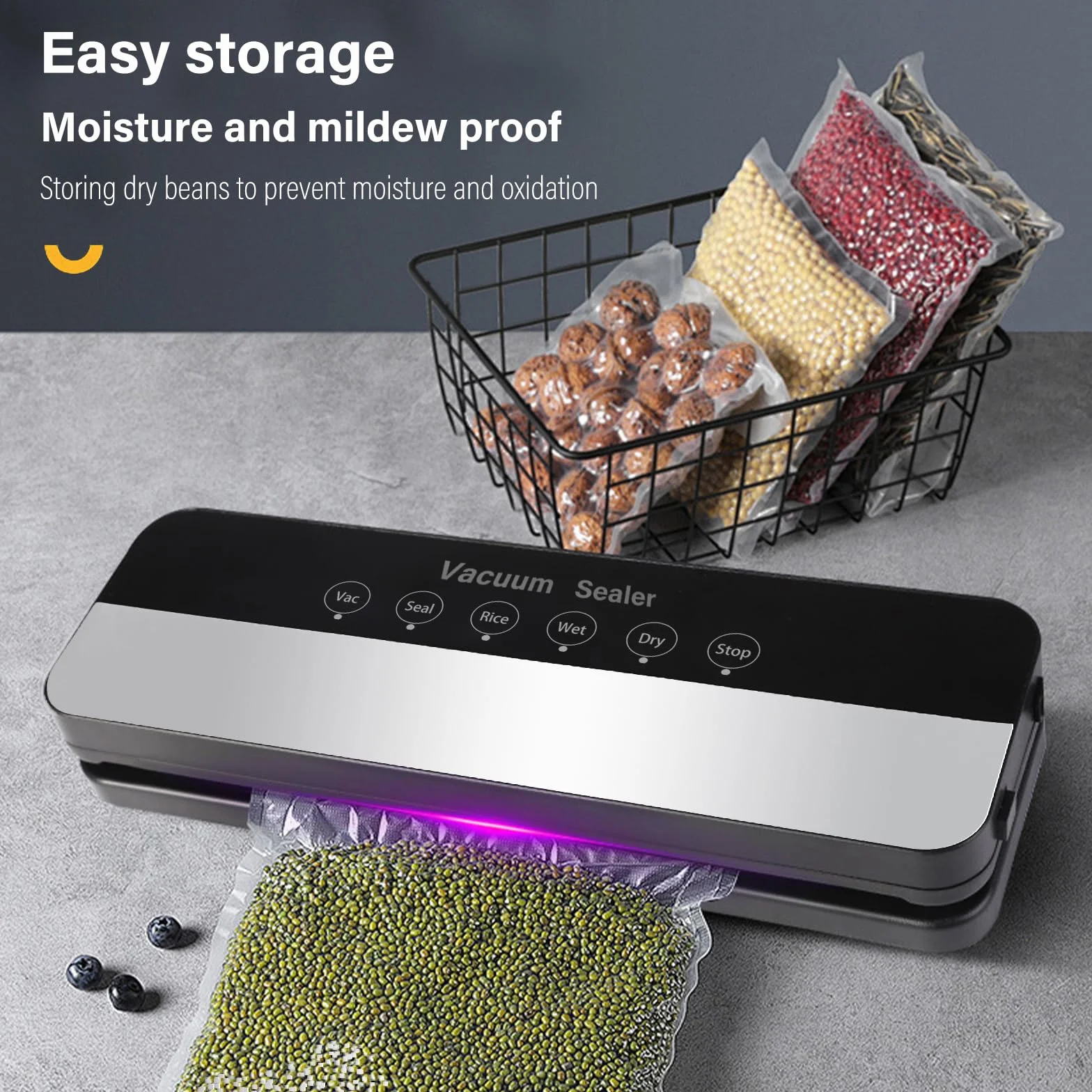 Máquina selladora al vacío,Potente sistema de conservación de alimentos compacto 5 en 1 de precisión de 90 kPa,30 bolsa de vacío, modos seco y húmedo Negro