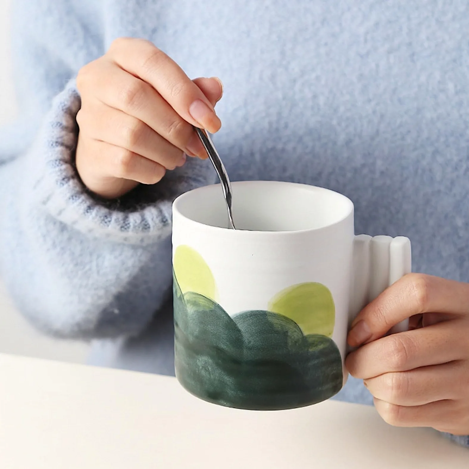Taza Taza de avena for desayuno, cerámica esmaltada colores con asa, sencilla, 320 ml Oficina