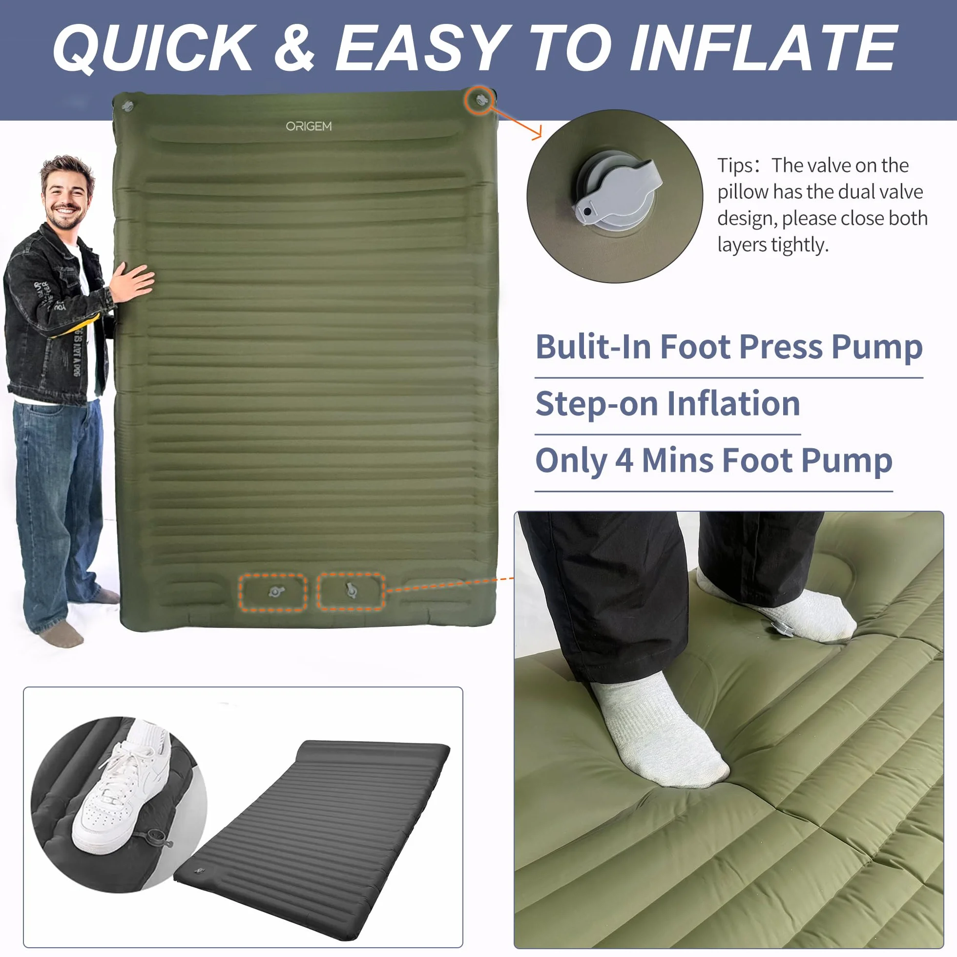 Colchón Hinchable de Aire 2 Personas 14CM Ultraligero para Camping