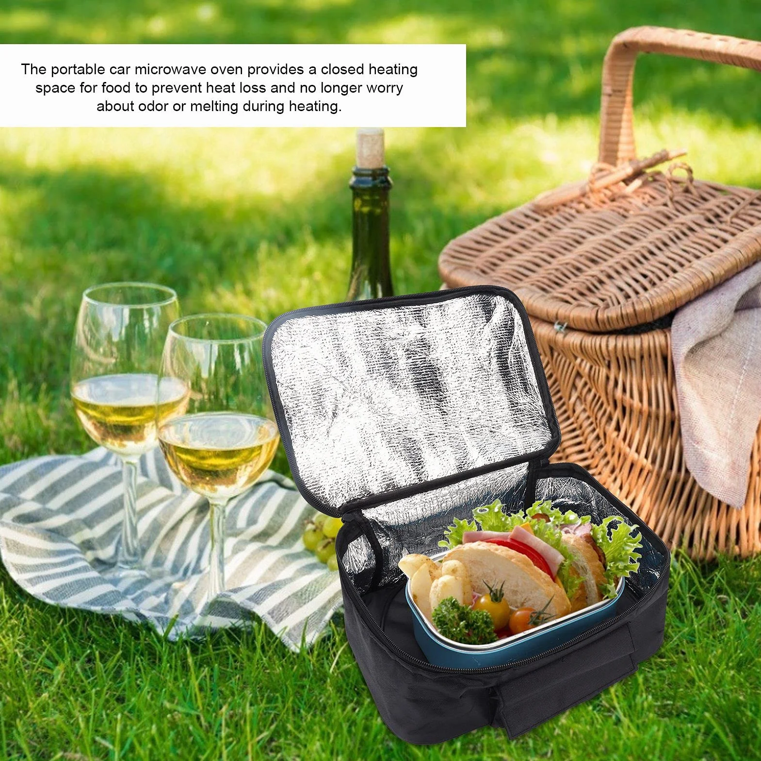 Goshyda Microondas portátil para Coche, Calentador de Alimentos portátil, Horno eléctrico, Caja de Picnic de Calentamiento rápido para Oficina, Escuela