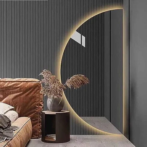Espejo LED Grande para Baño de Media Luna Sin Marco - Interruptor Táctil, Moderno para Dormitorio, Entrada, Sala de Estar (Color: Corte Derecho)