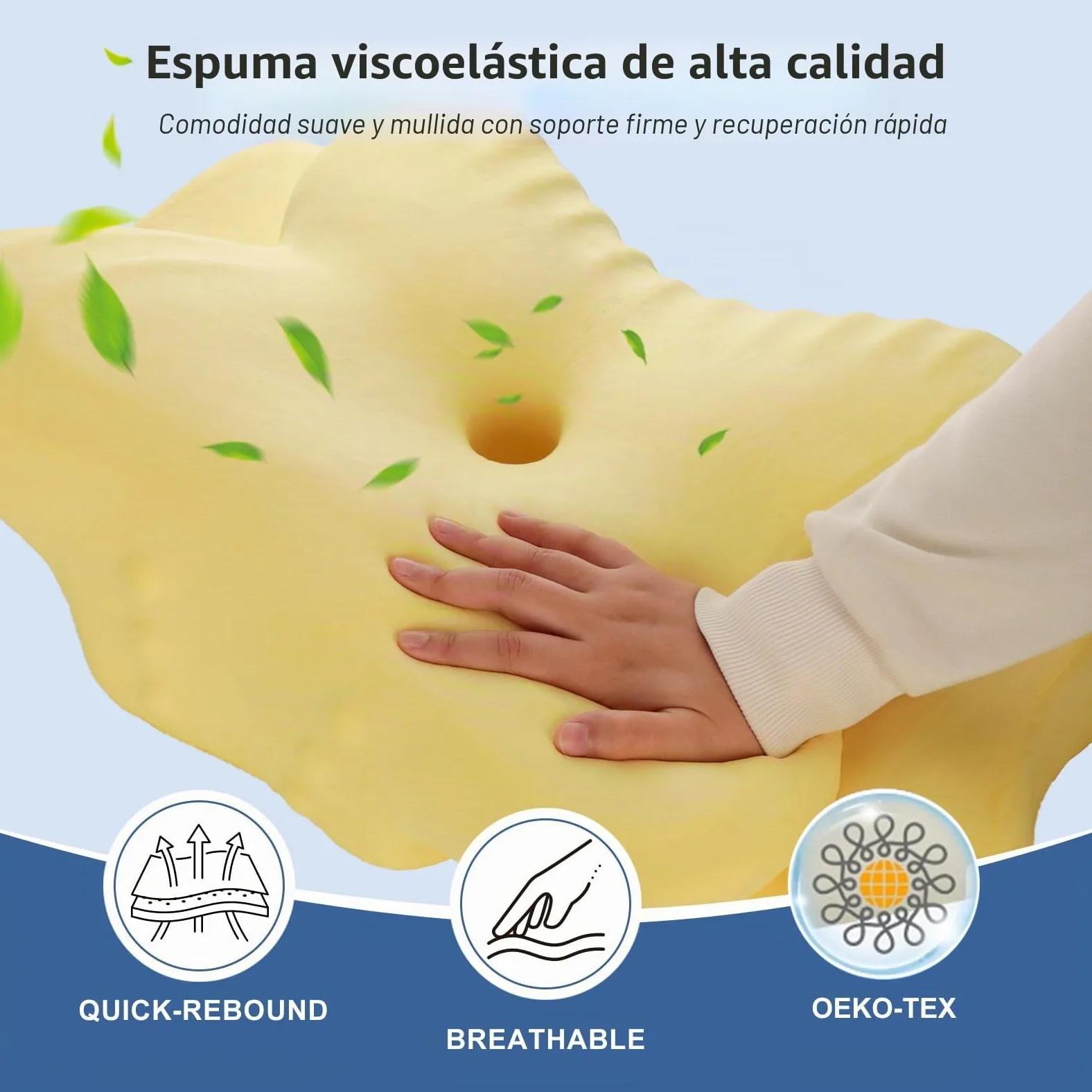 Romon Almohada Cervicales Y Cuello, Almohada Ergonómica De Espuma Viscoelástica, Almohada Ortopedica para Dormir De Lado, Boca Arriba Y Abajo