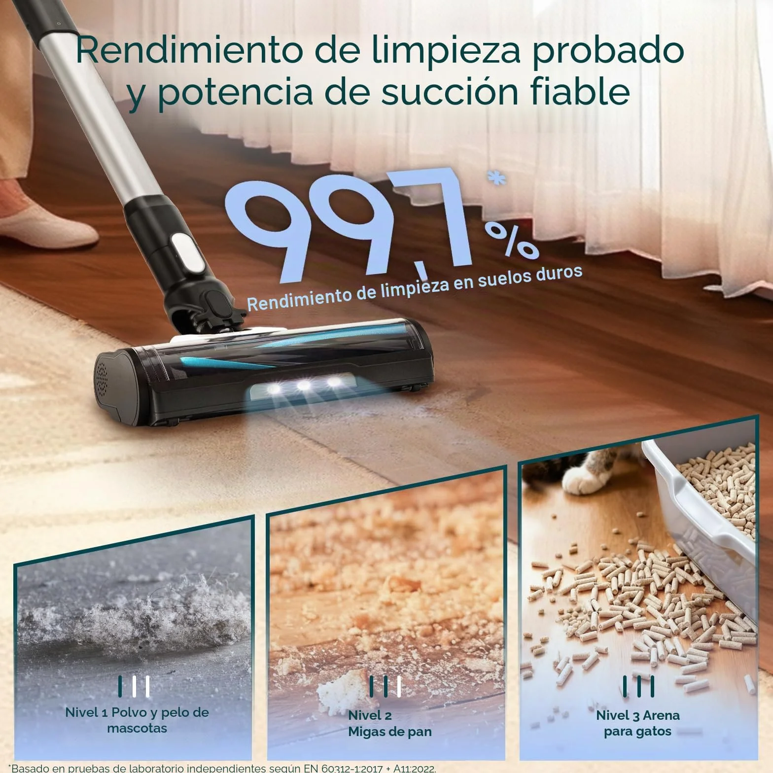 Levoit - Aspirador con batería con boquilla para pelo de animales - Anti Hair Wrap - Aspirador inalámbrico 4 en 1 - 99,9% de filtrado - Aspirador sin bolsa para alfombra/suelos duros/coche - máx. 50