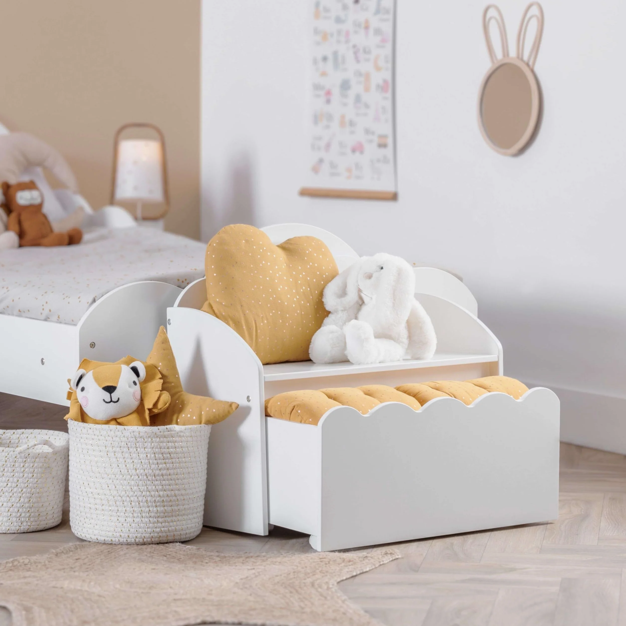 Miroytengo Baúl Banco Infantil con Cajón Almacenaje Interior Blanco 60 cm