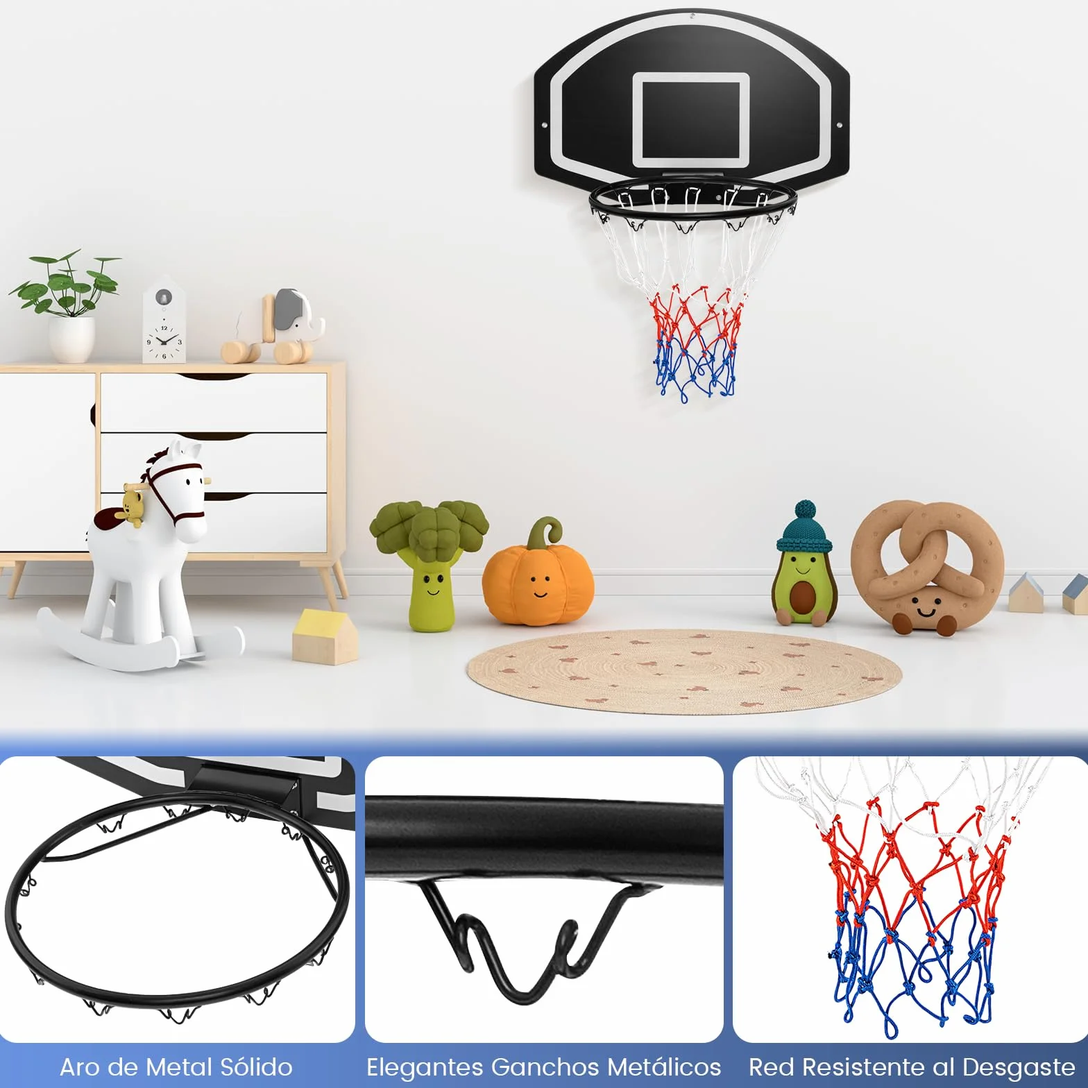 GOPLUS Canasta Baloncesto Montada en la Pared, Tablero 72x45,5cm Exterior e Interior