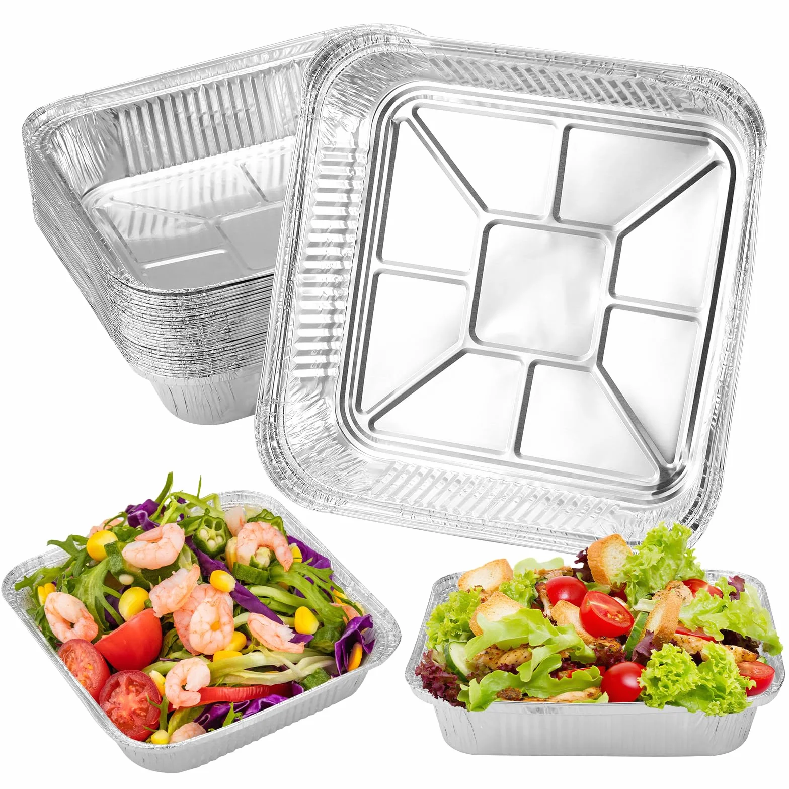 Hejo - Bandeja de aluminio (30 unidades, 1200 ml, plato desechable para barbacoa, cocina, horno (21 × 21 × 4,5 cm)