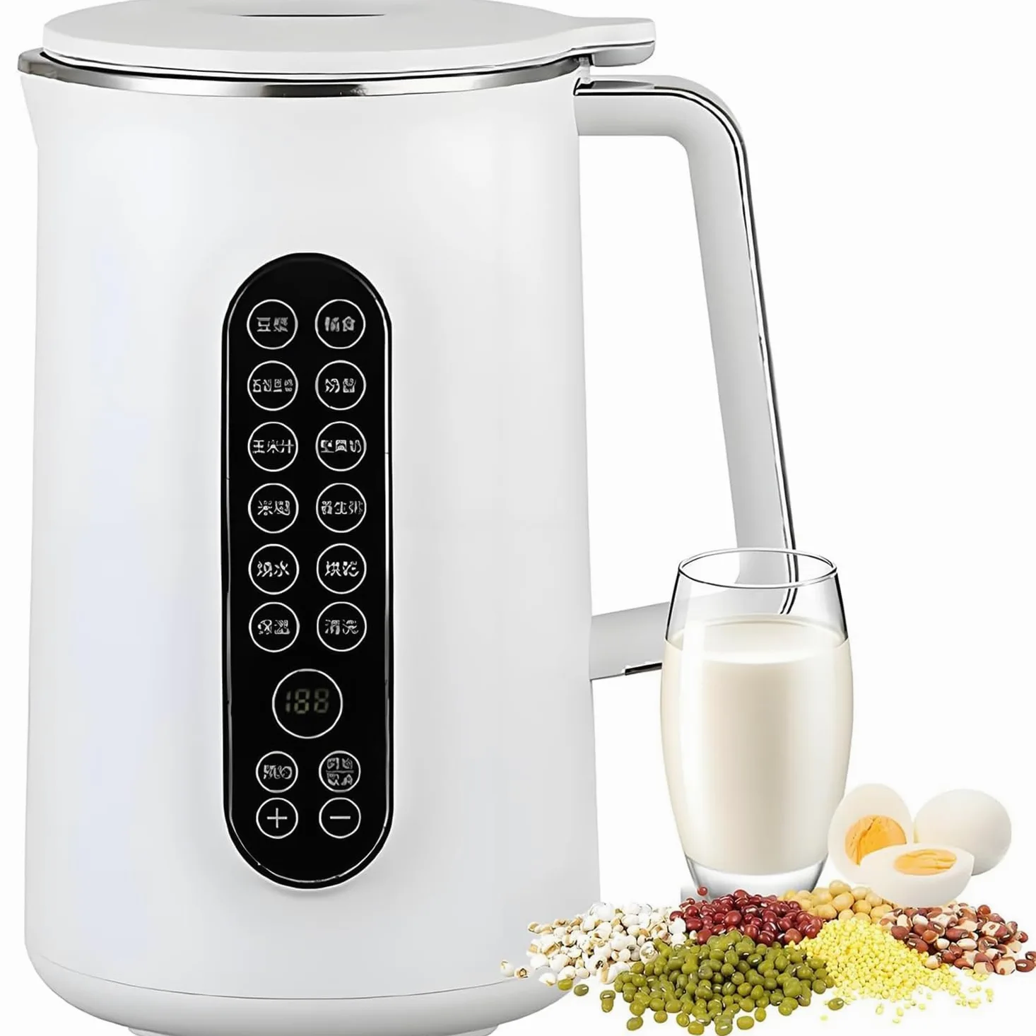 Espumador de leche, máquina de leche de soja de limpieza automática de 800 W, máquina de leche de frutos secos de 1,5 L, pantalla ultragrande, con pantalla LED, temporizador de 12 horas, lic