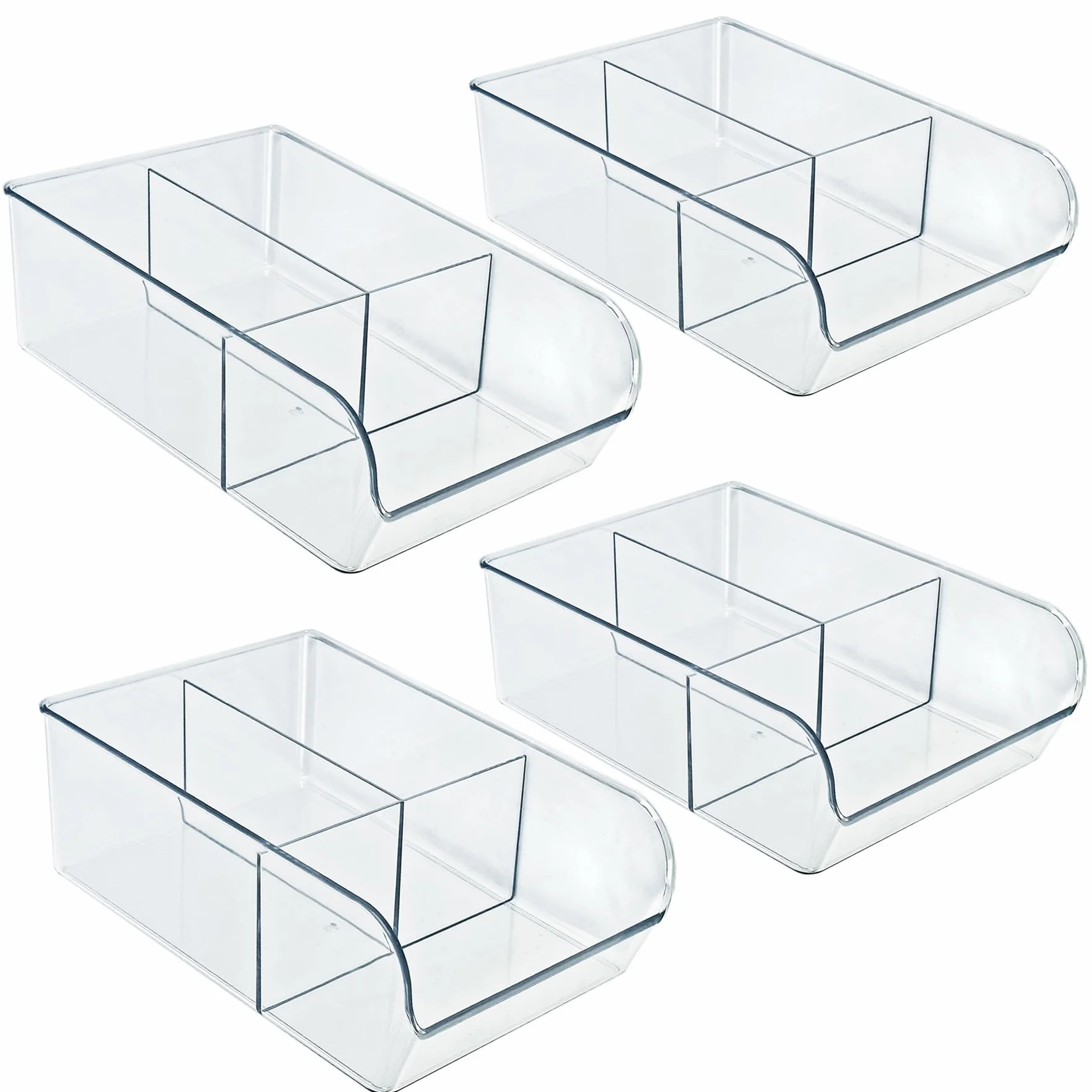 Azar Displays 556752-4PK - Contenedor de almacenamiento transparente con divisores, organizador apilable de múltiples compartimentos para cocina, baño, despensa y oficina, plástico sin BPA (paquete de