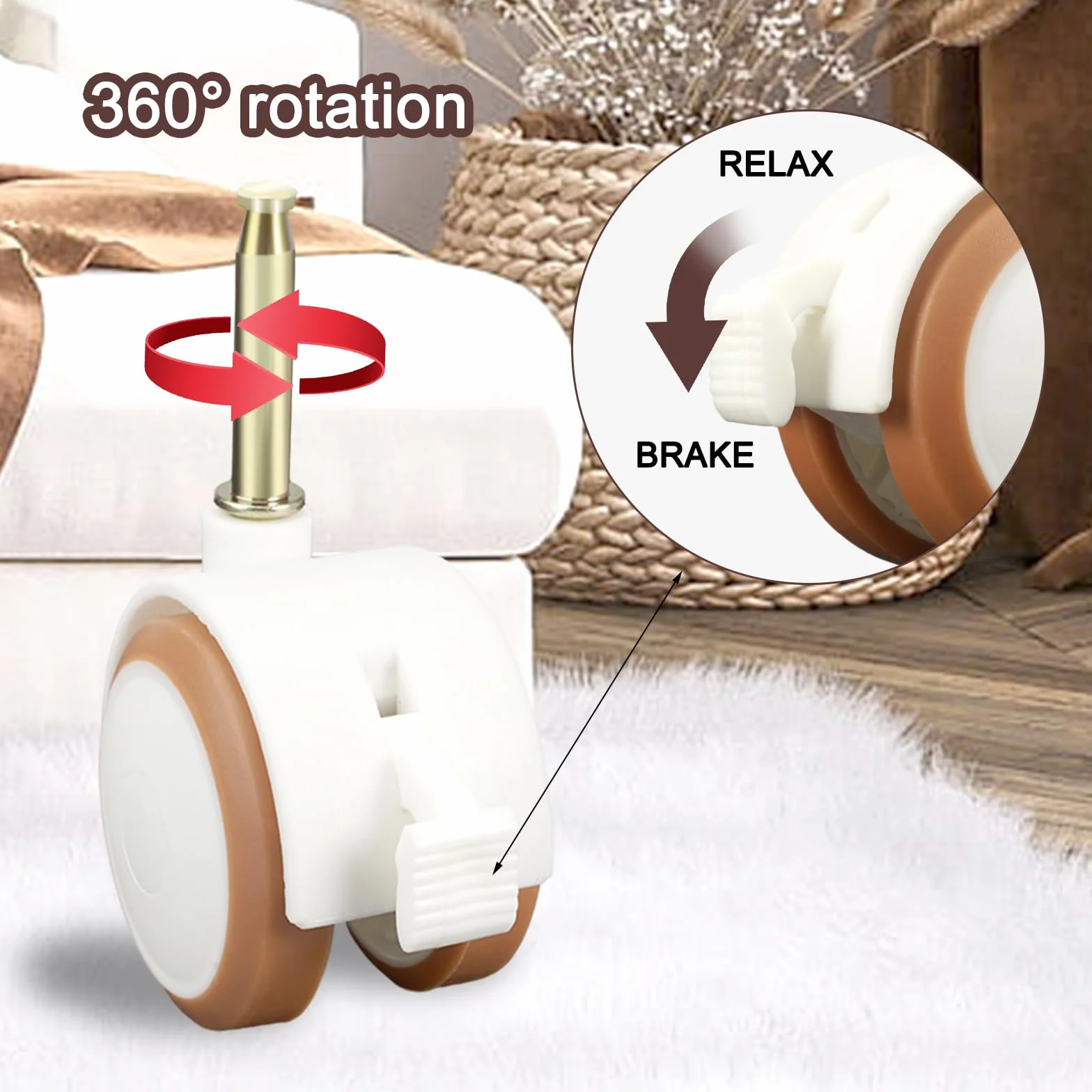 Ruedas para Cuna de Bebe con Freno Silenciosas, Universal Giratorias, 4 Piezas (Blanco)
