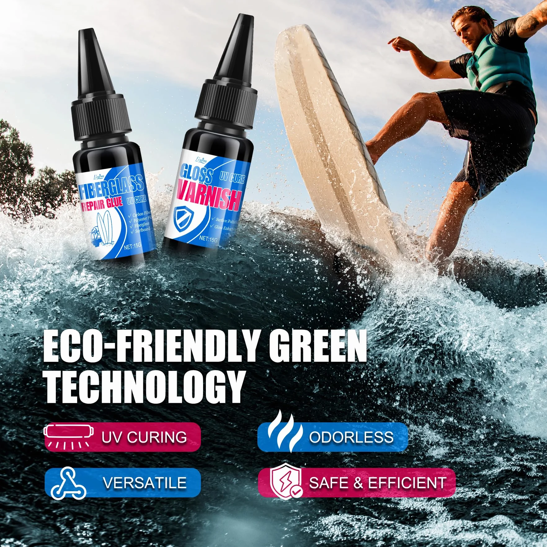Kit de Reparación para Tablas de Surf de Fibra de Vidrio, Agujeros y Grietas