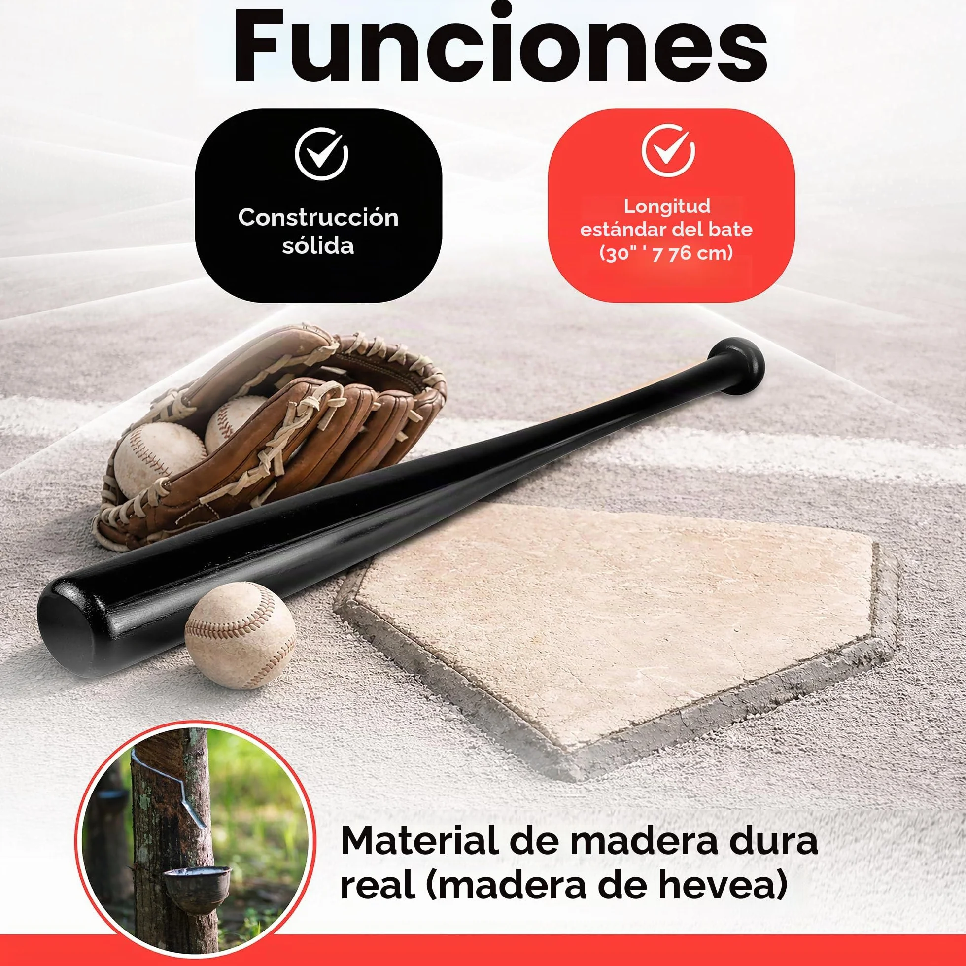 Bate de béisbol Redfield 76 cm Madera Maciza ecológica Negro Madera Natural