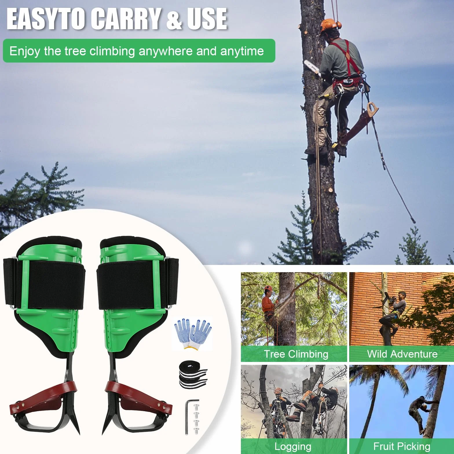 Crampones de escalada de árboles, juego para escalada y recolección de frutas