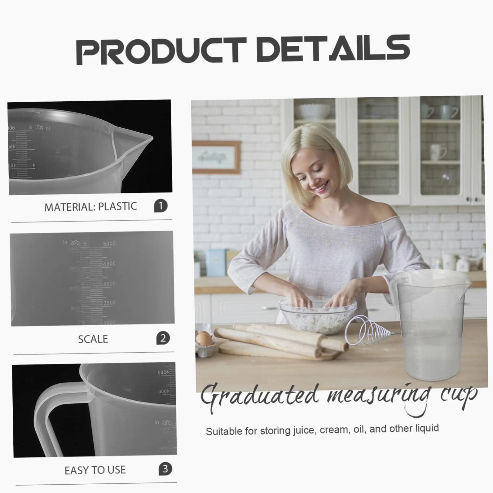 Vaso Medidor de Plástico de Resistente y Doble Cara para Cocina y Uso Doméstico Práctico y Fácil de Limpiar