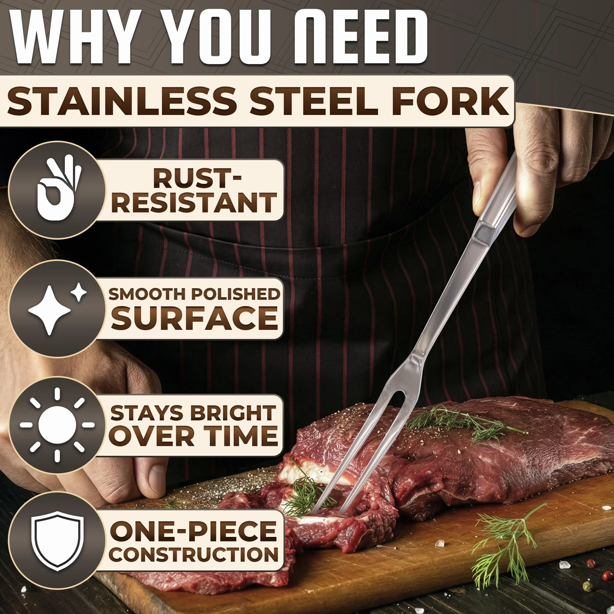 Tenedor de dos puntas Elite - Tenedores de cocina de 11 pulgadas, tenedor de trinchado, tenedor de parrilla resistente, utensilios de cocina de acero inoxidable, tenedor de carne, juego de tenedores