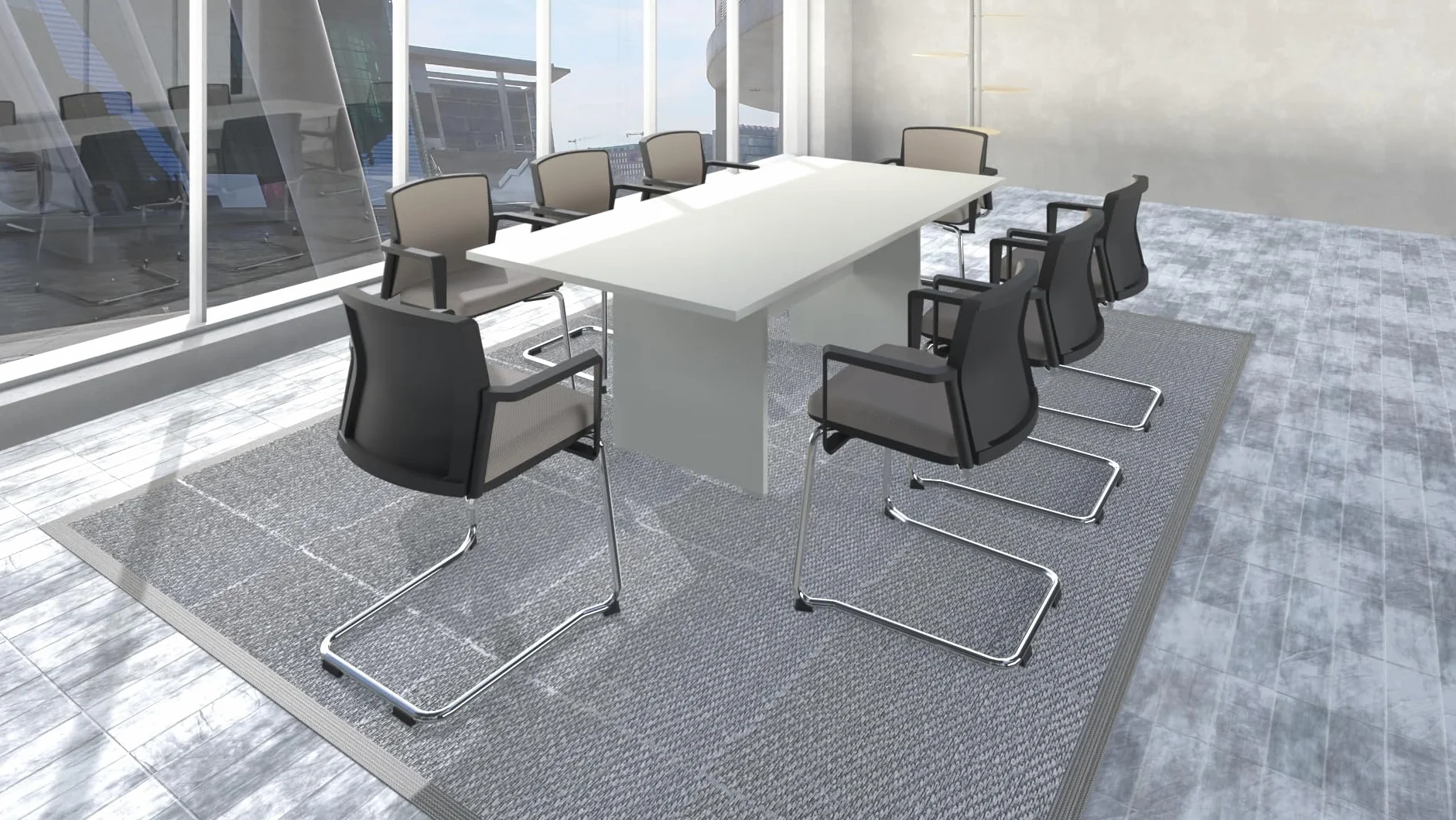 FBasic Mesa de reuniones rectangular de madera - Blanco - 210 x 100 x 73,6 cm